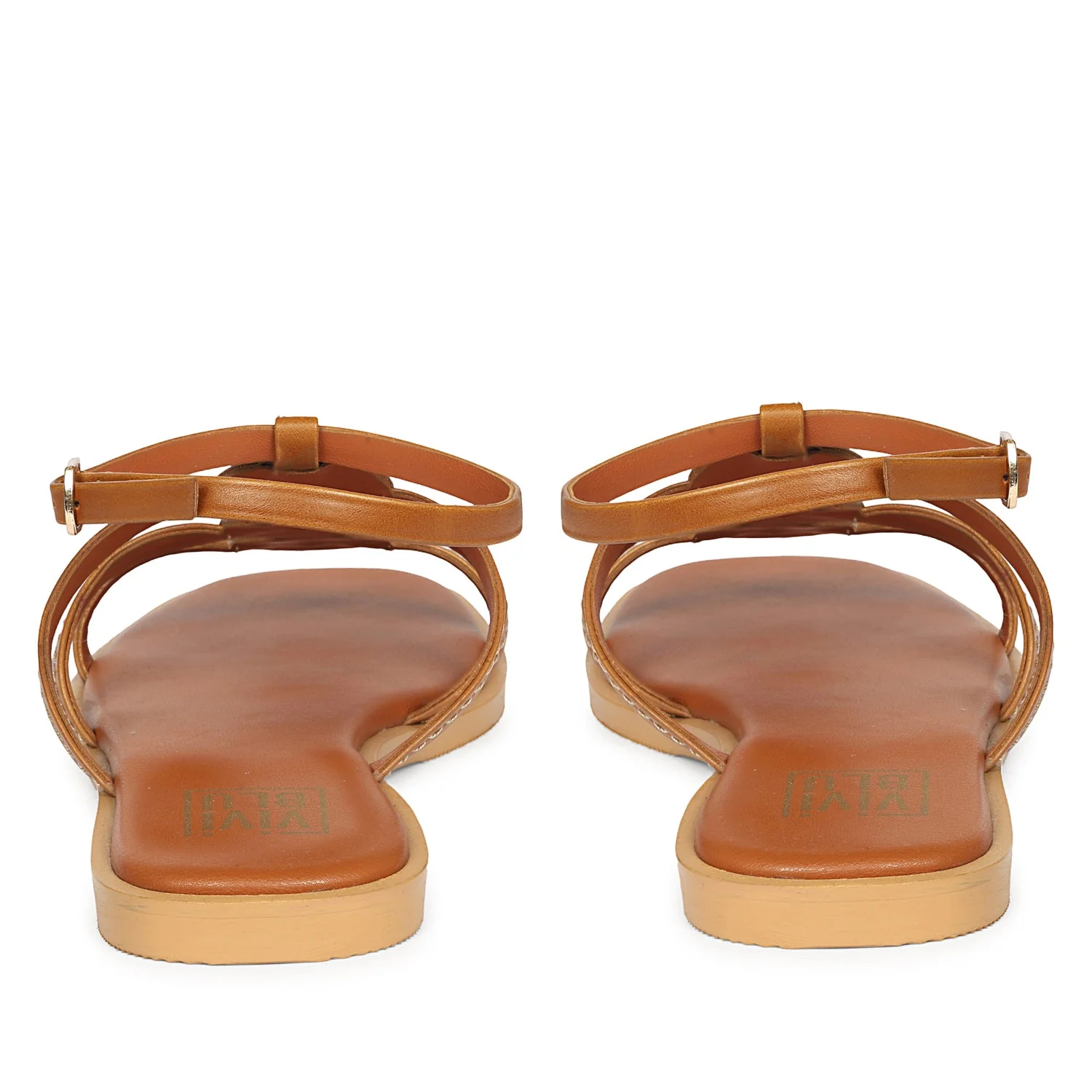 Natalie Tan Leather Flat Sandals - Image 5