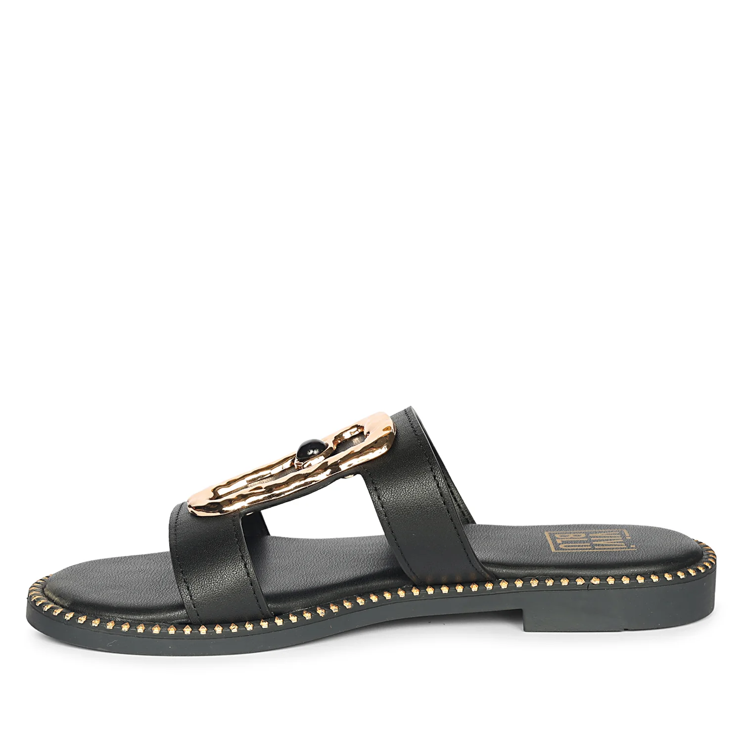 Catalina Black Leather Flat Sandals - Image 4