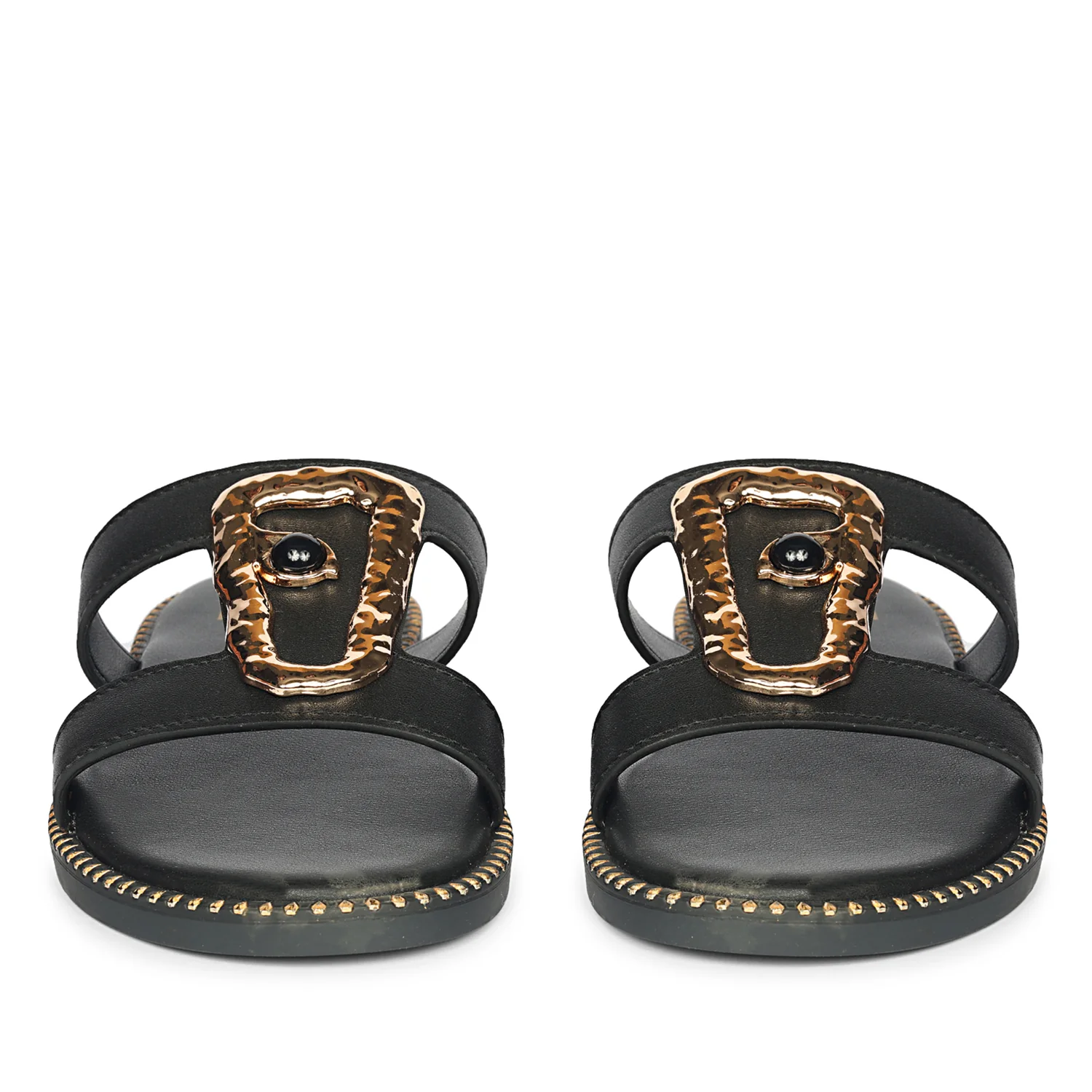 Catalina Black Leather Flat Sandals - Image 5