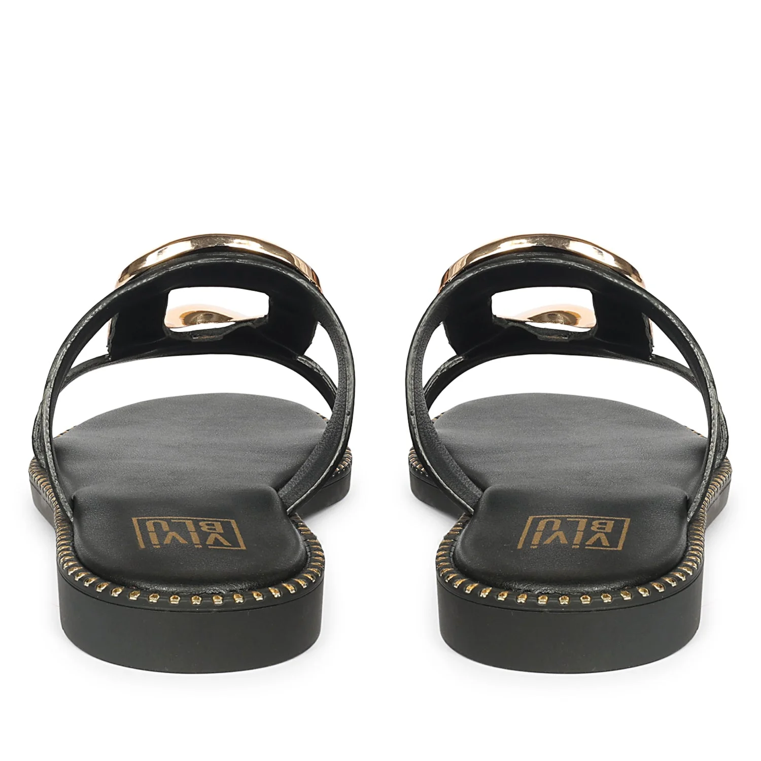 Reina Black Leather Flat Sandals - Image 5