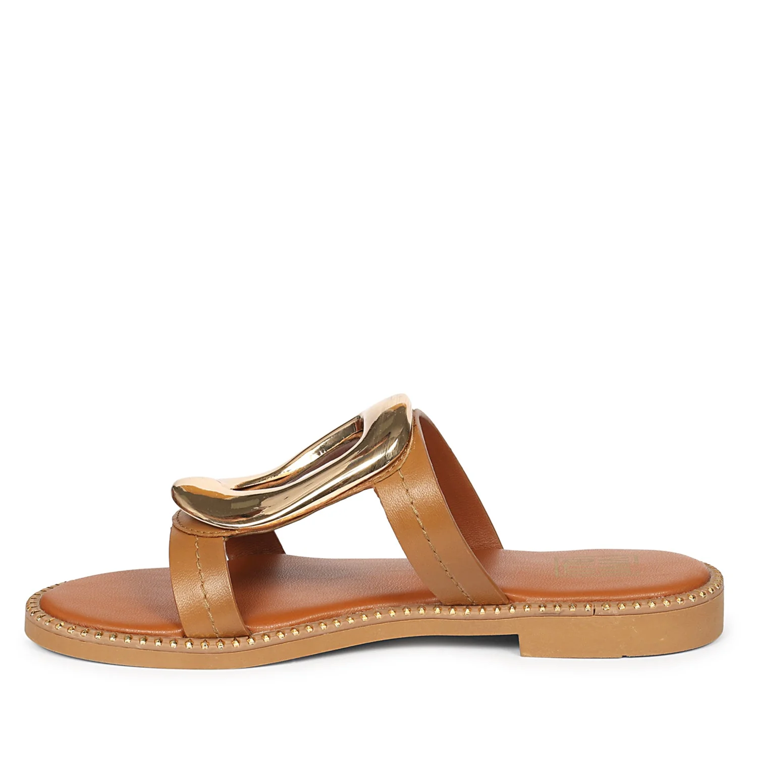 Reina Tan Leather Flat Sandals - Image 3