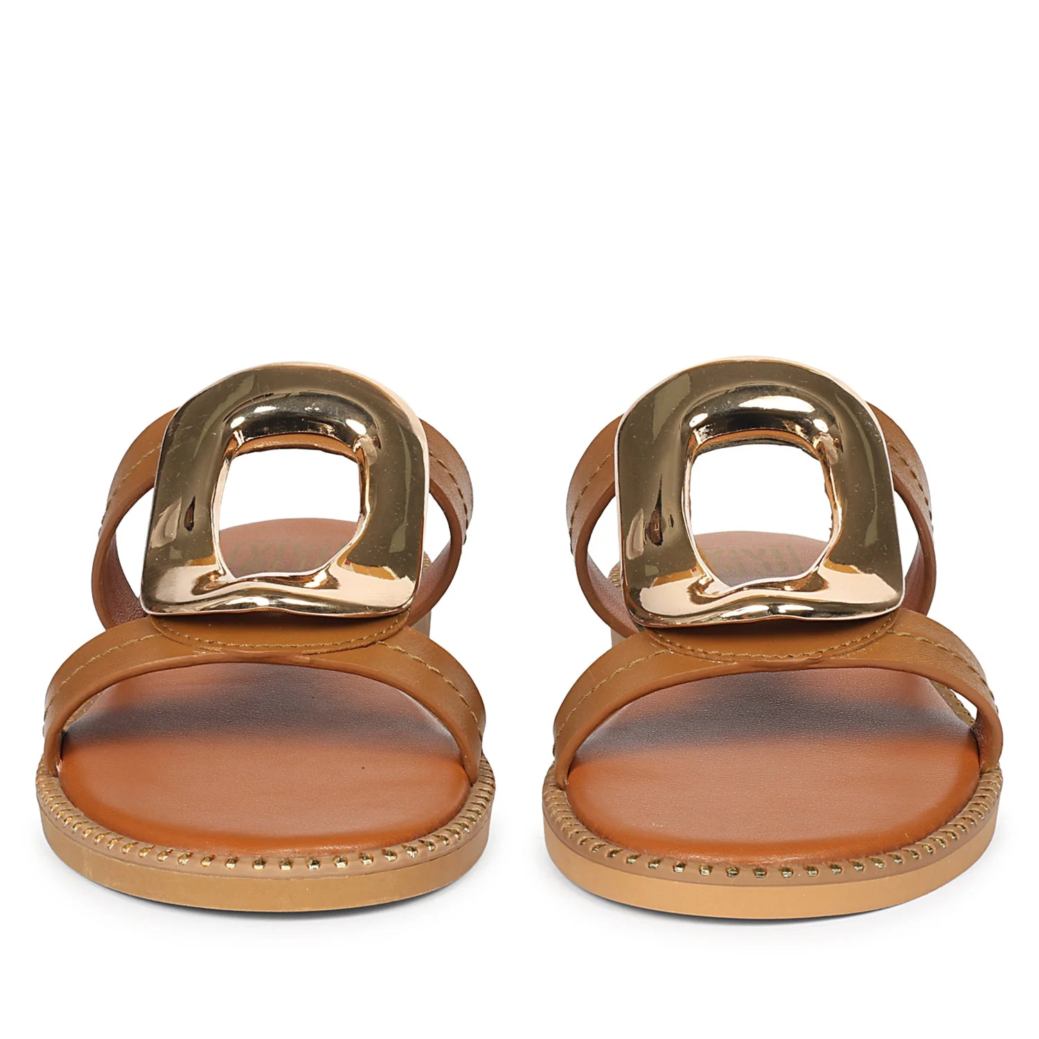 Reina Tan Leather Flat Sandals - Image 4