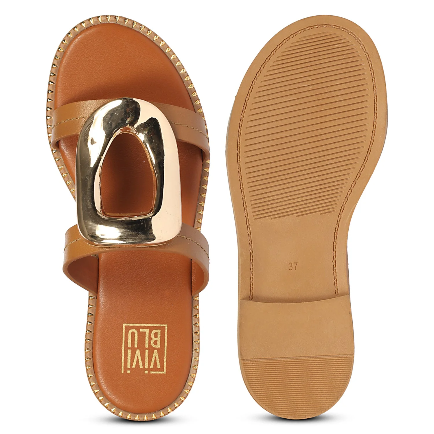 Reina Tan Leather Flat Sandals - Image 6