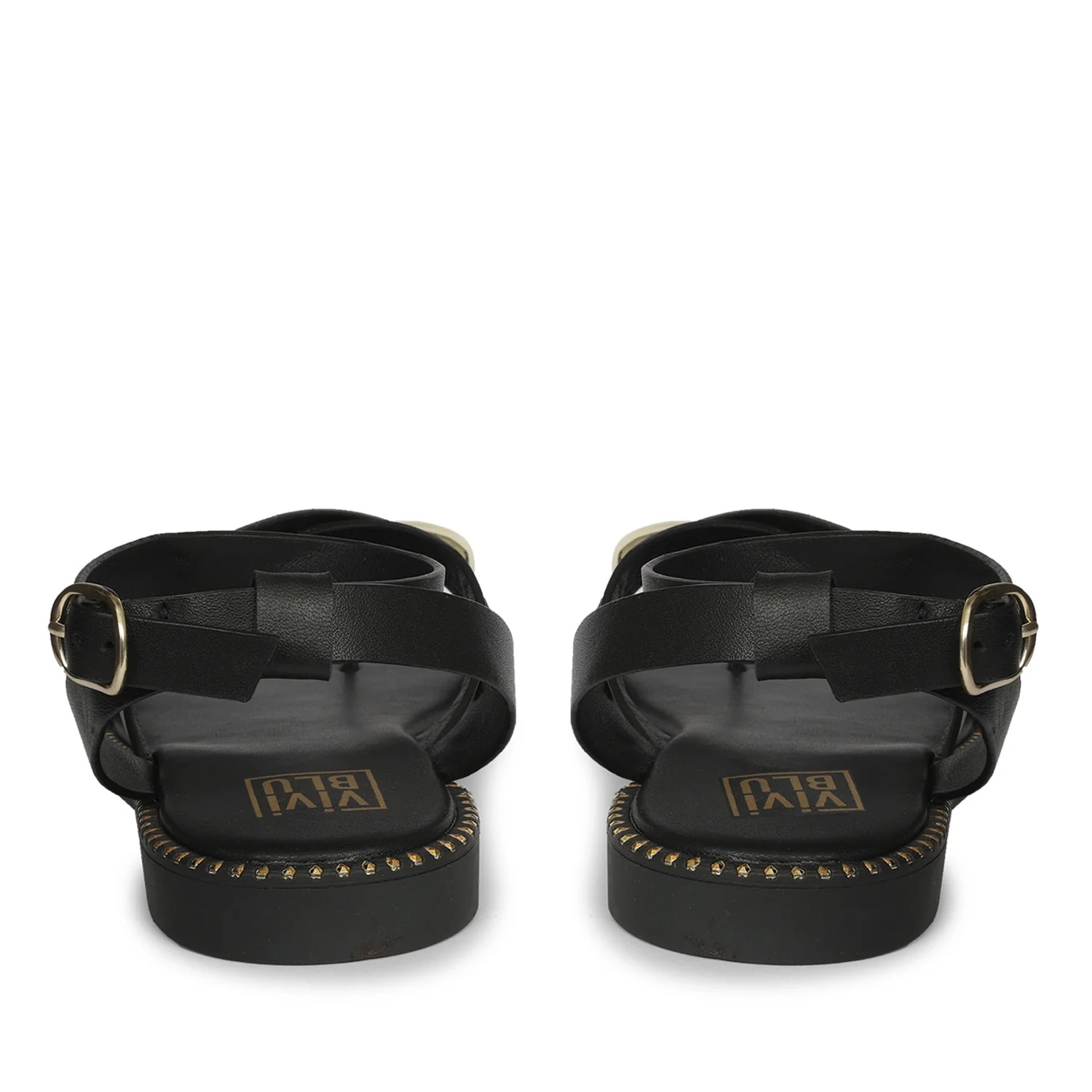 Reyna Black Leather Flat Sandals - Image 5