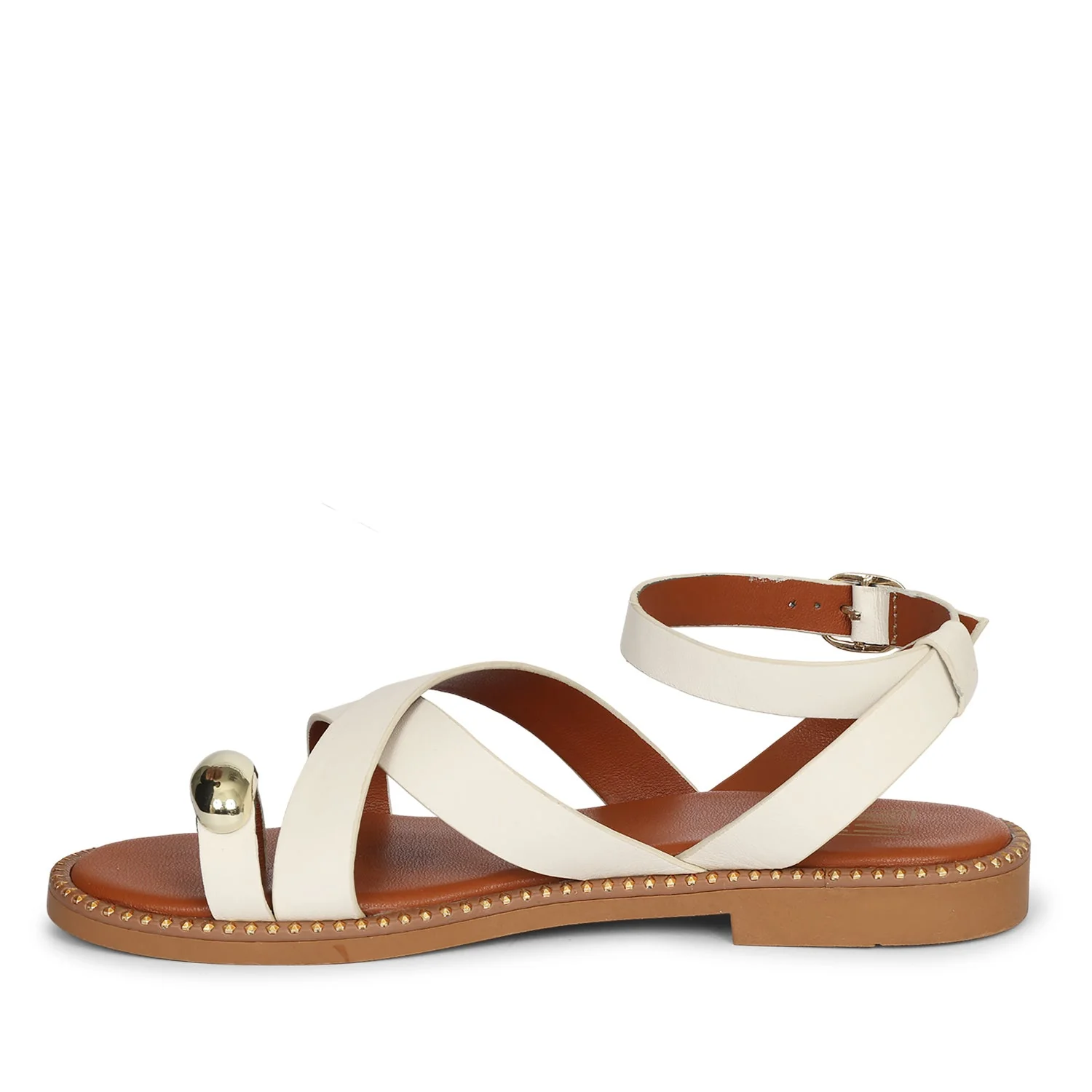Reyna Off White Leather Flat Sandals - Image 3