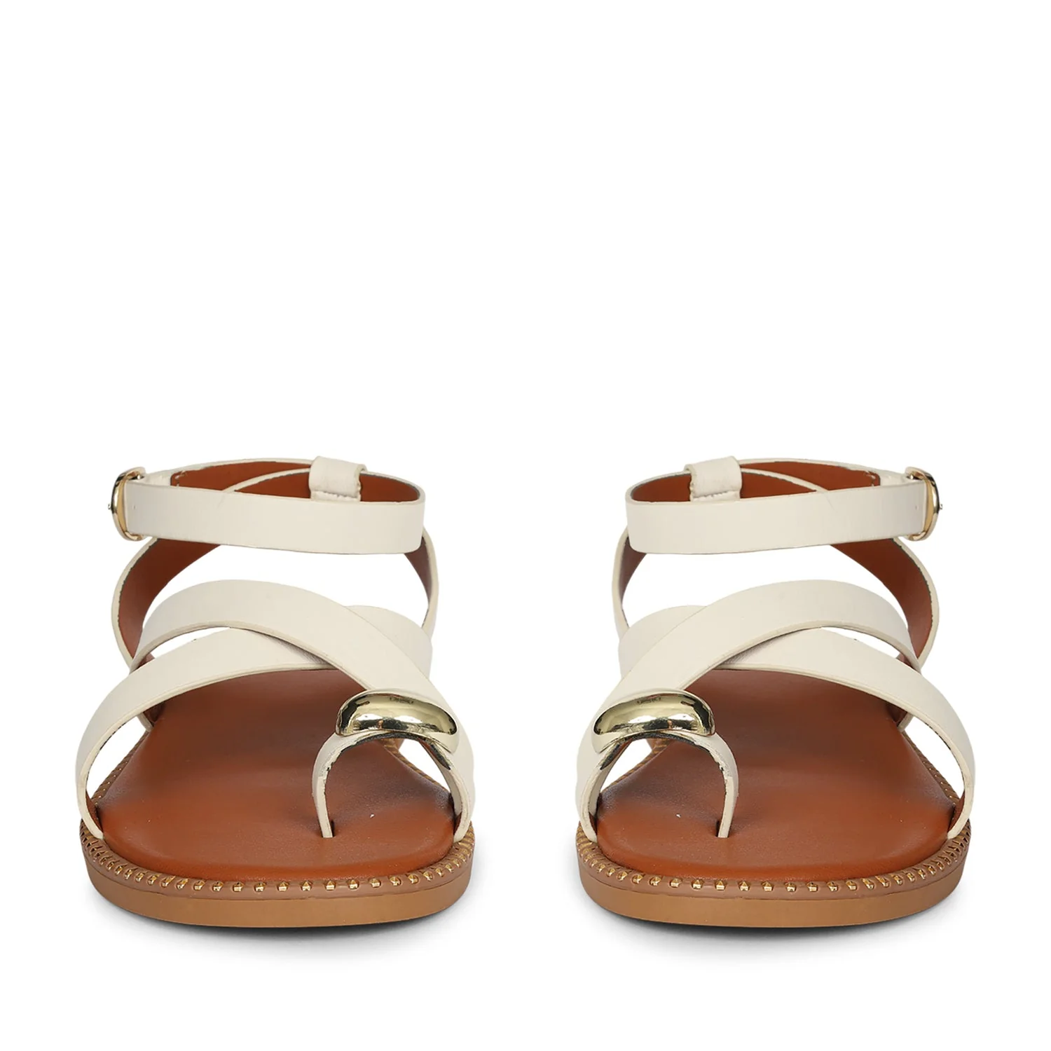 Reyna Off White Leather Flat Sandals - Image 4