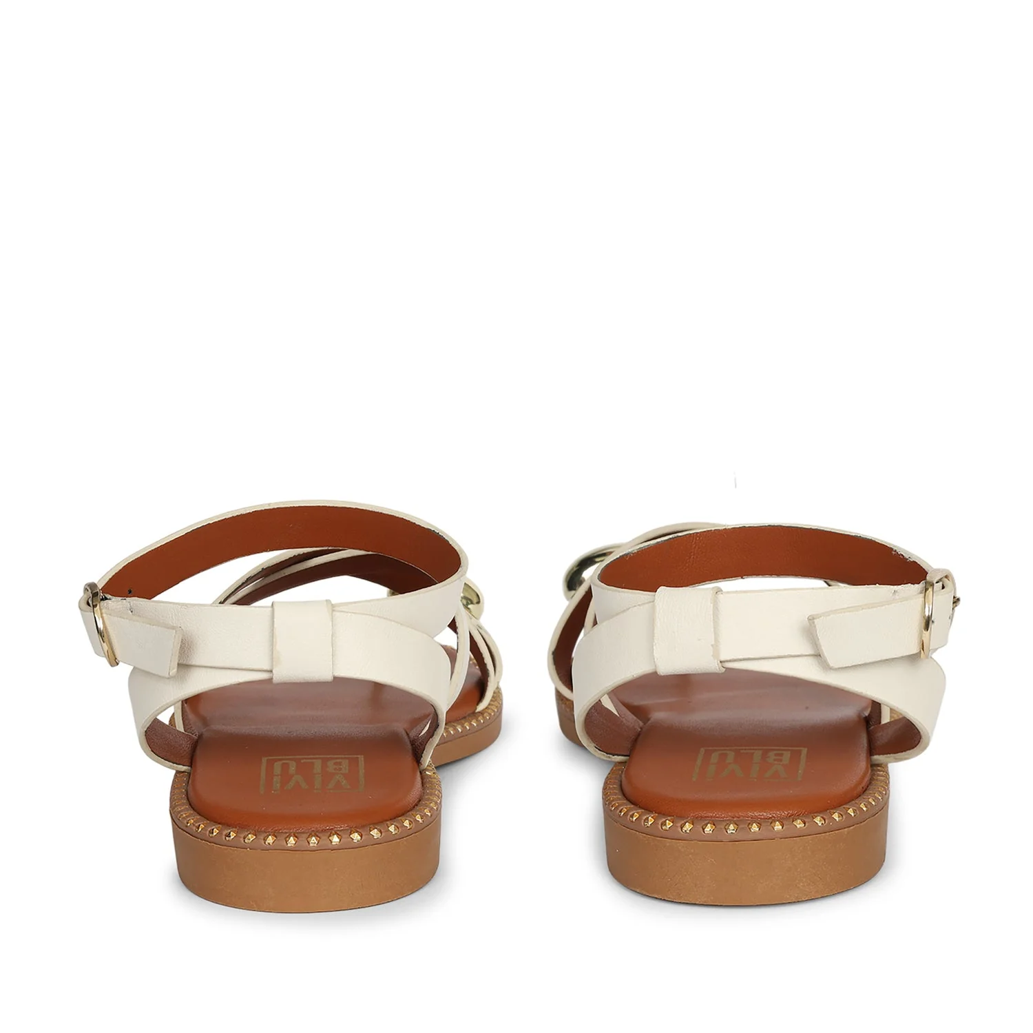 Reyna Off White Leather Flat Sandals - Image 5