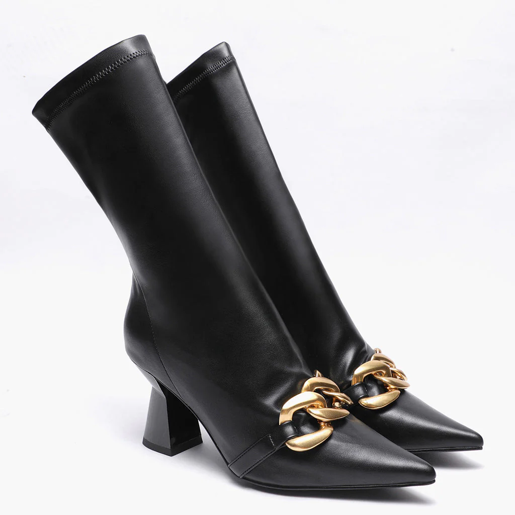Rosalie Black Stretch Napa Pointed Heel Calf Boots - Image 3