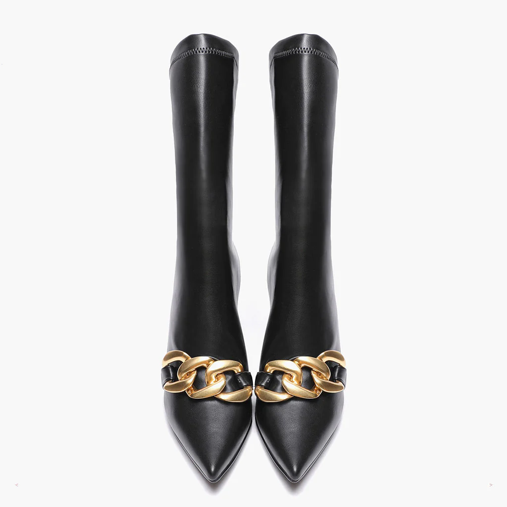 Rosalie Black Stretch Napa Pointed Heel Calf Boots - Image 5