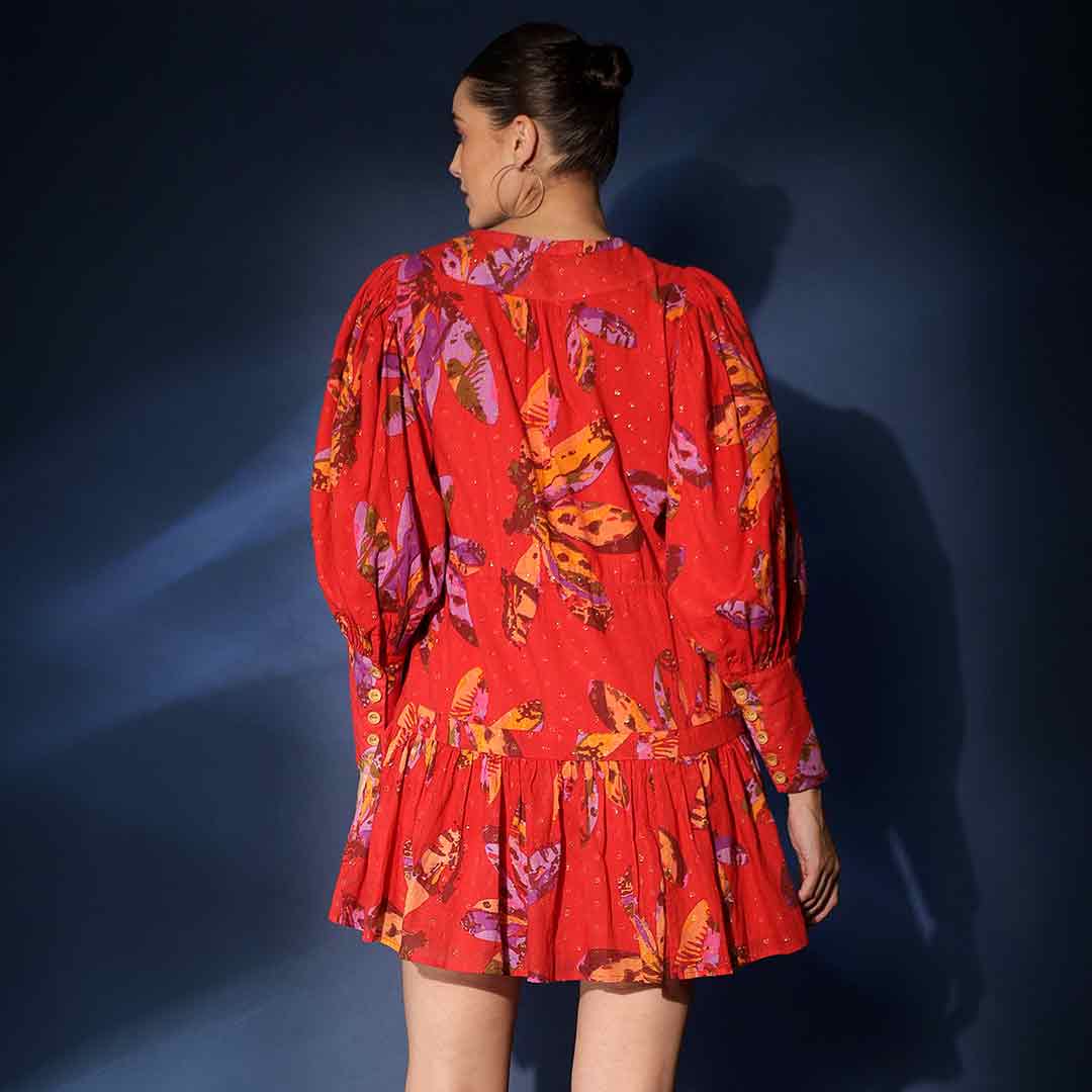 Saint Aaliyah Womens Red Printed Cotton Lurex Short Dress - Image 4