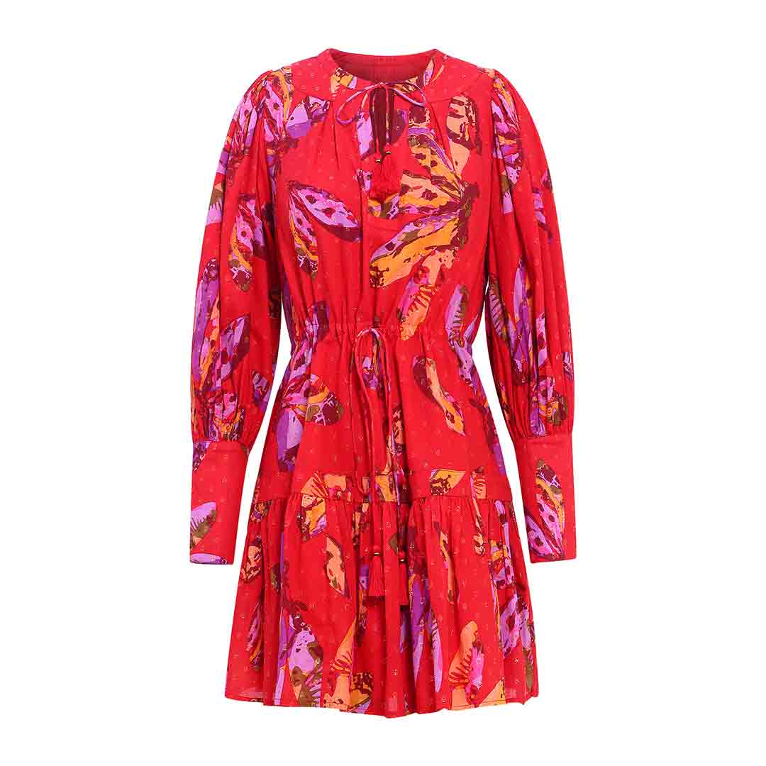 Saint Aaliyah Womens Red Printed Cotton Lurex Short Dress - Image 6