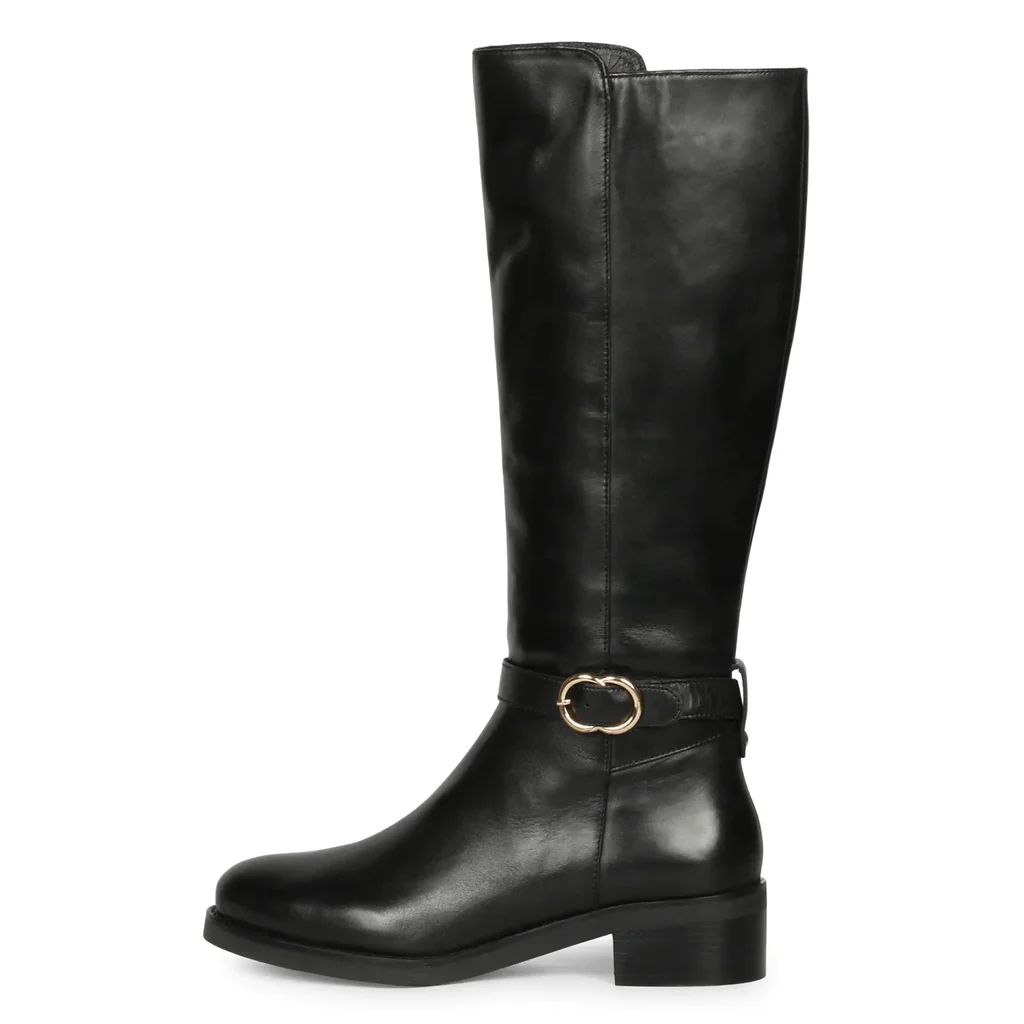 Saint Abella Buckle Decorative Black Leather Long Boots - Image 4