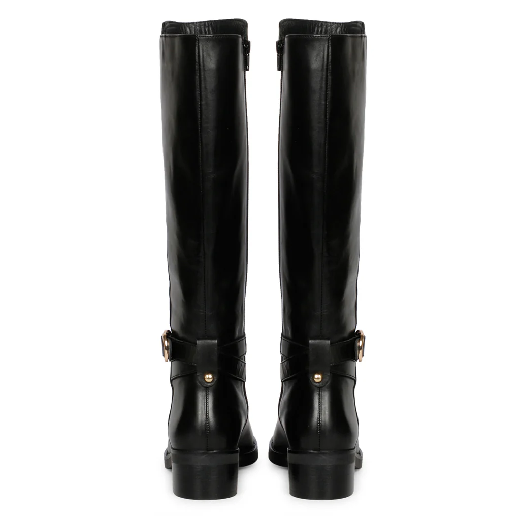 Saint Abella Buckle Decorative Black Leather Long Boots - Image 5