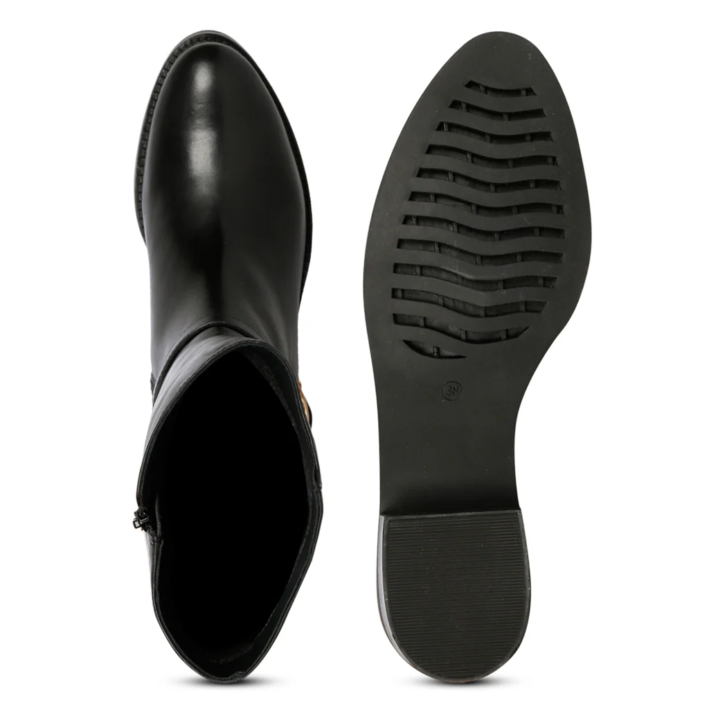 Saint Abella Buckle Decorative Black Leather Long Boots - Image 7