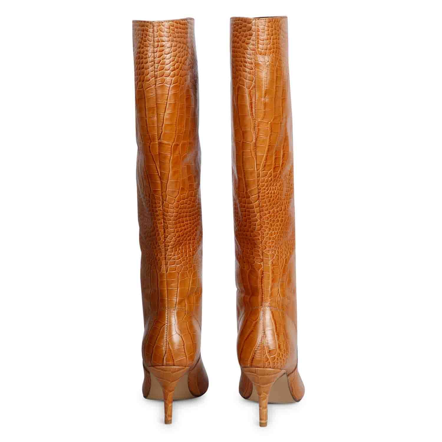 Saint Adella Croco Embossed Cuoio Leather Long Boots - Image 5