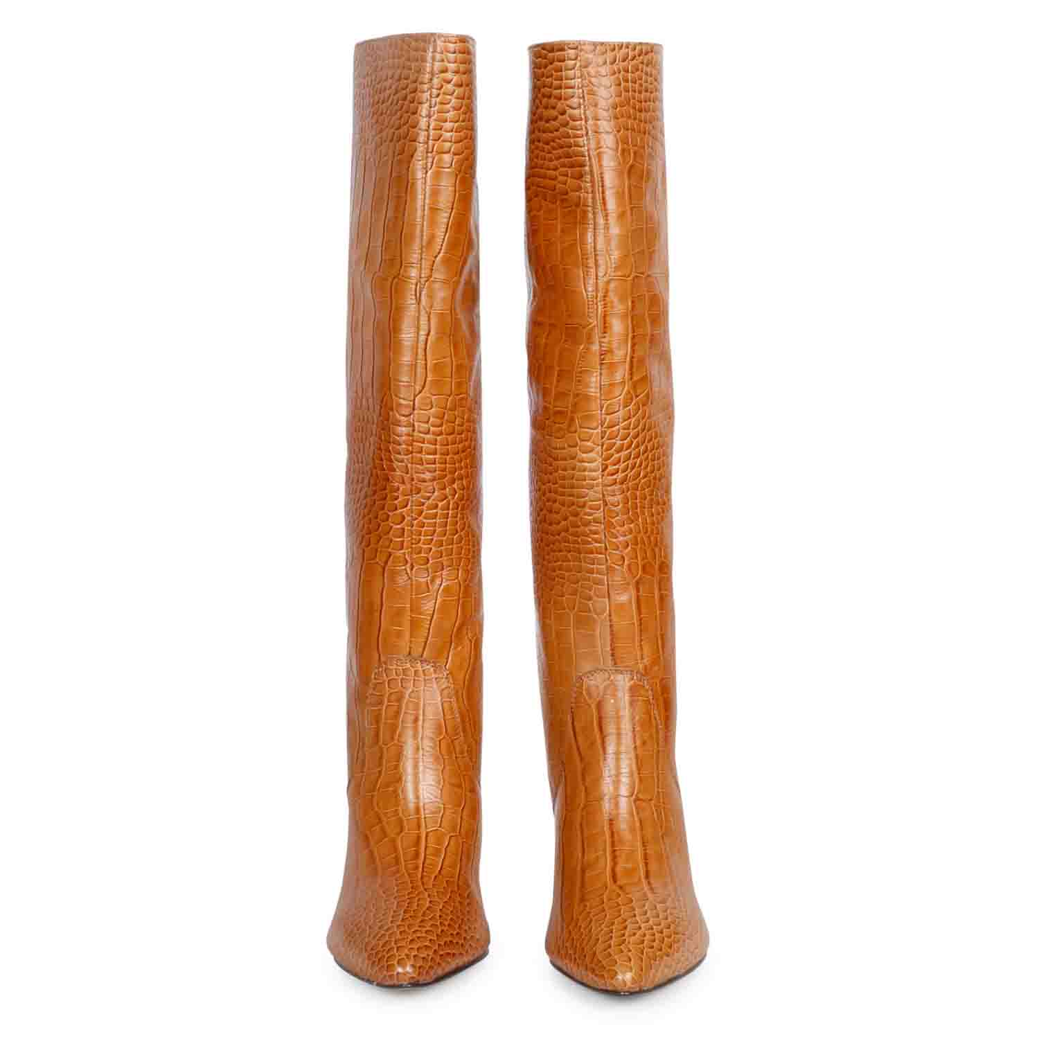 Saint Adella Croco Embossed Cuoio Leather Long Boots - Image 6