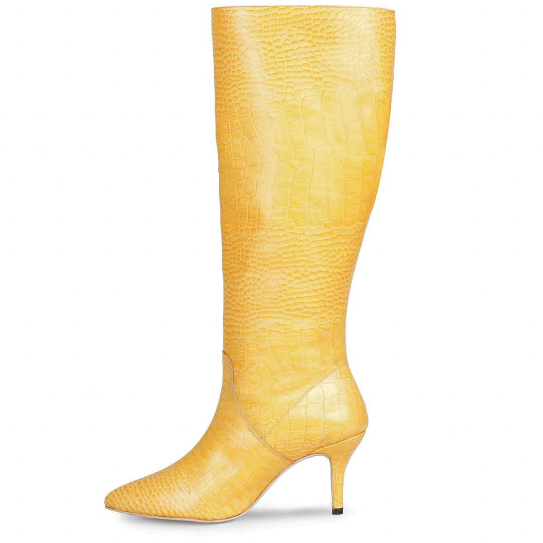 Saint Adella Croco Embossed Yellow Leather Long Boots - Image 6