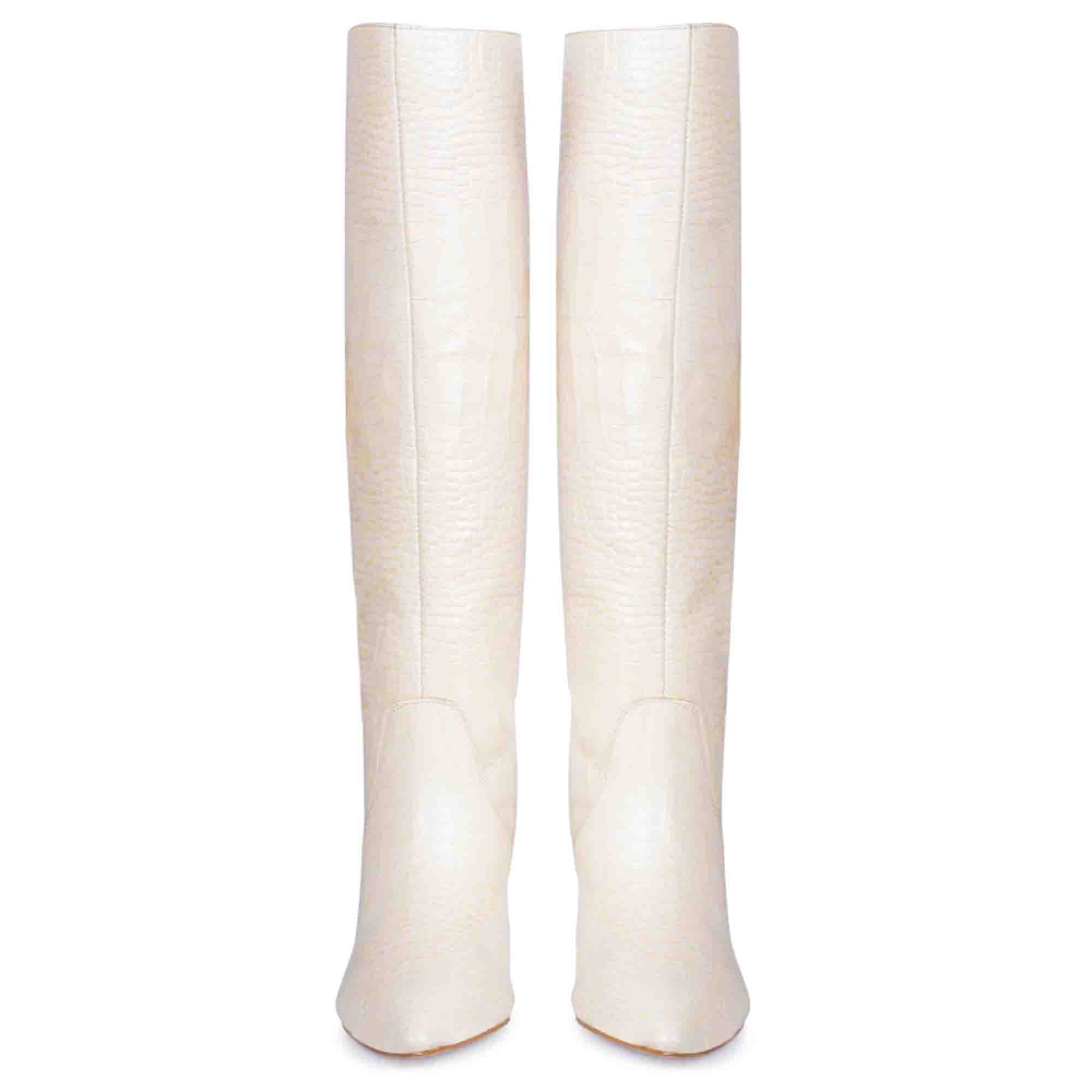 Saint Adella Croc Embossed Off White Leather Long Boots - Image 5