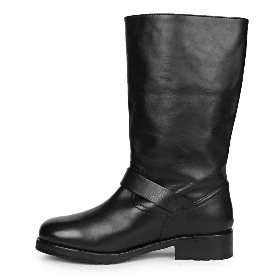 Saint Adette Buckle Decor Black Leather Calf Length Boots - Image 4