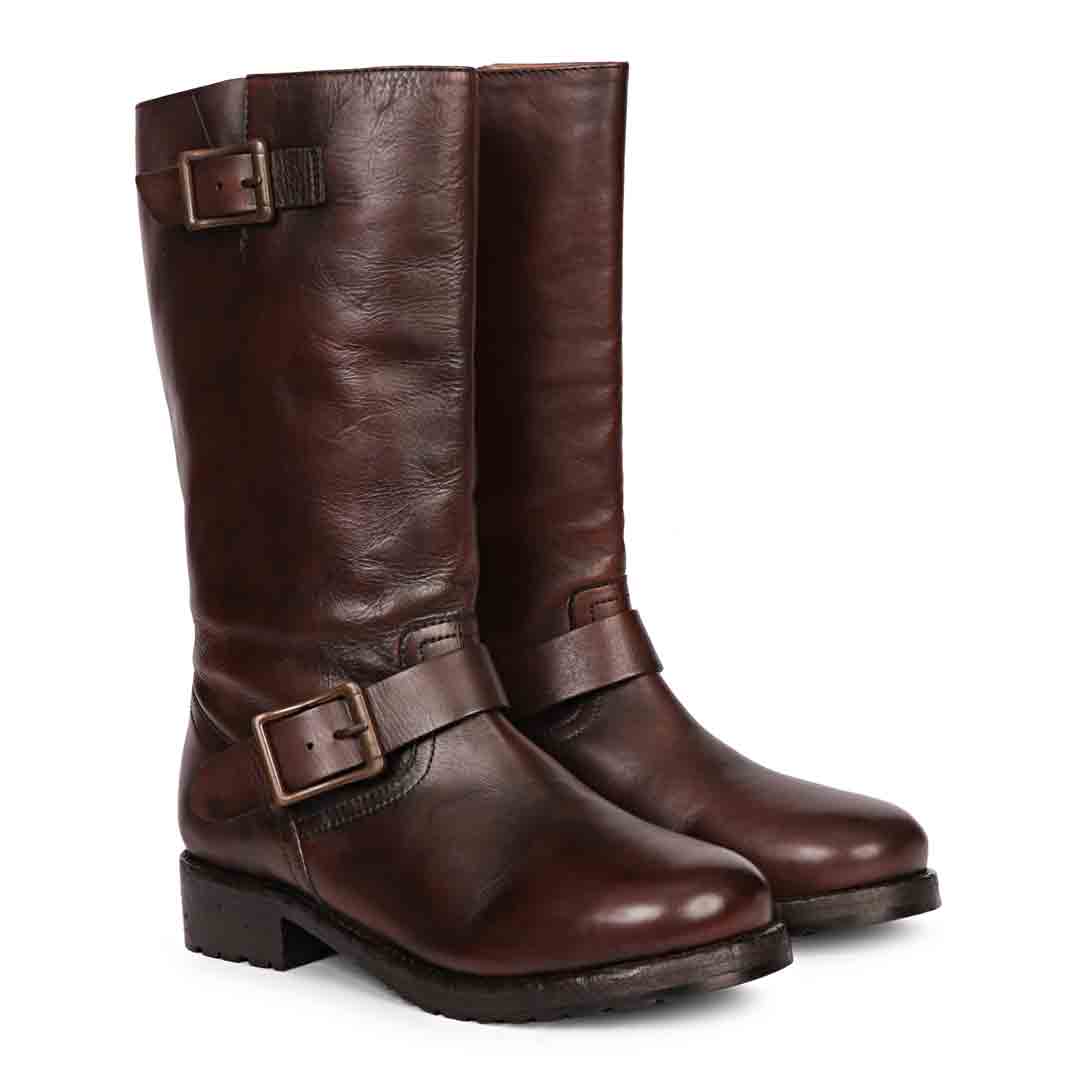 Saint Adette Buckle Decor Brown Leather Calf Boots - Image 3