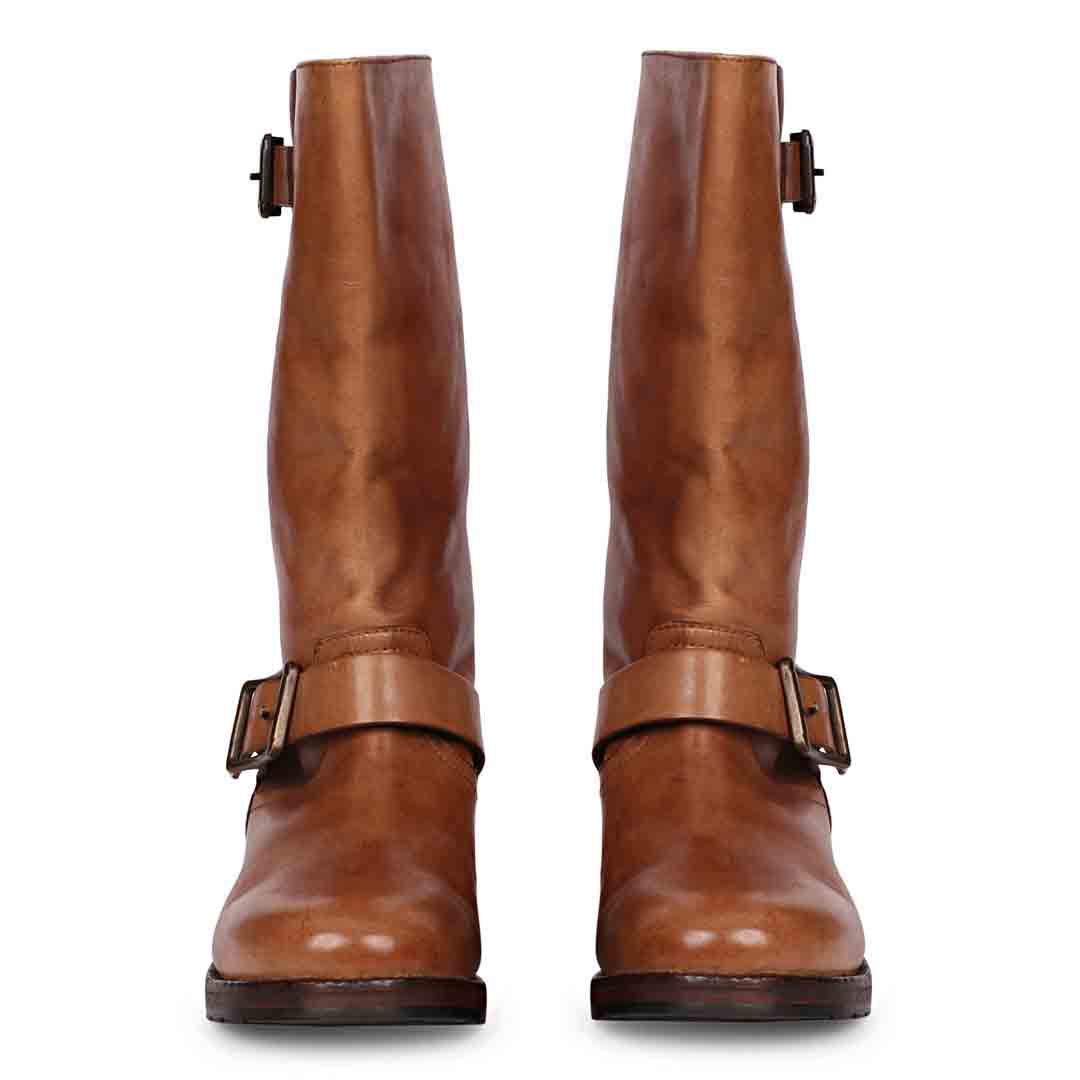Saint Adette Buckle Decor Cognac Leather Calf Boots - Image 4
