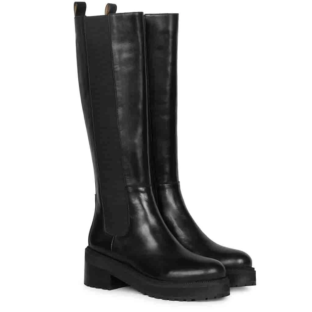 Saint Adriana Black Leather Knee High Long Boots - Image 3