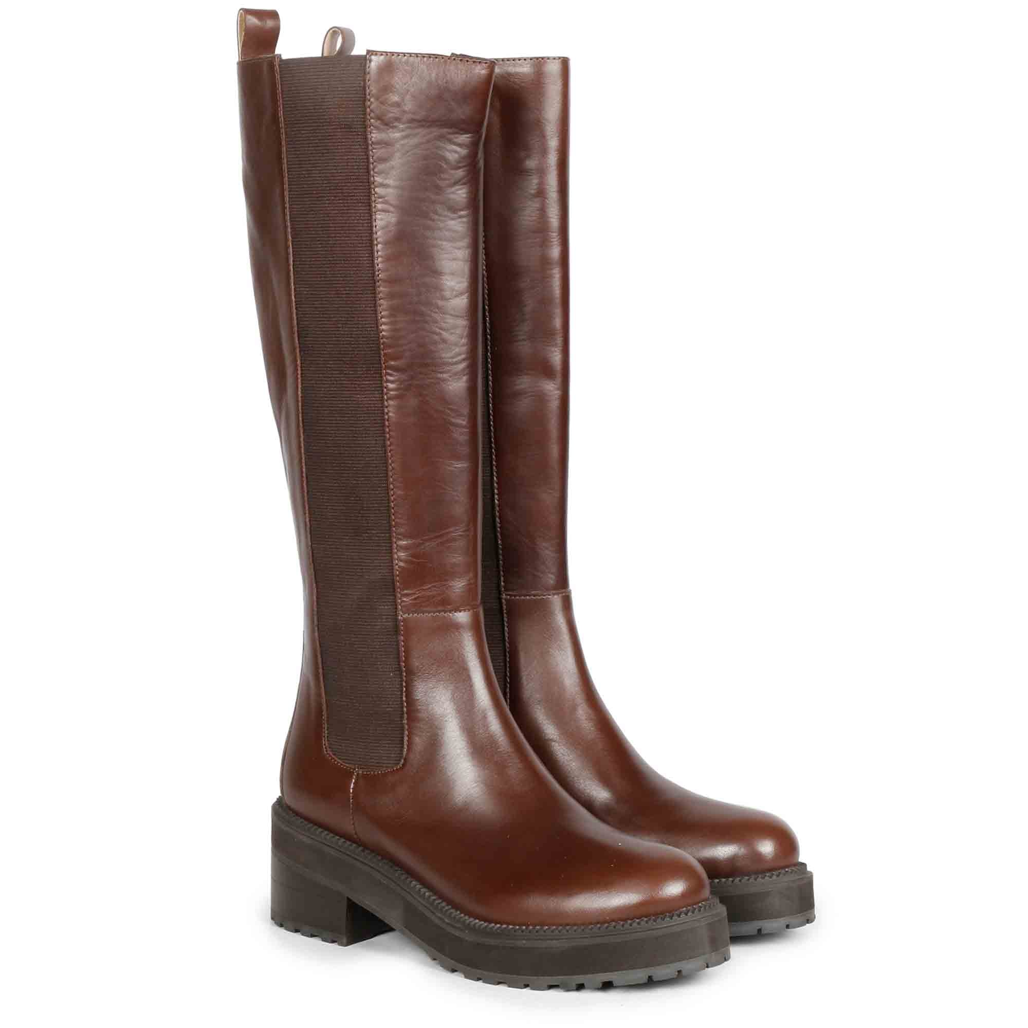 Saint Adriana Brown Leather Knee High Long Boots - Image 3