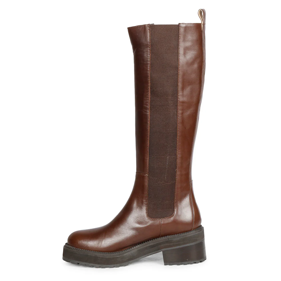 Saint Adriana Brown Leather Knee High Long Boots - Image 4