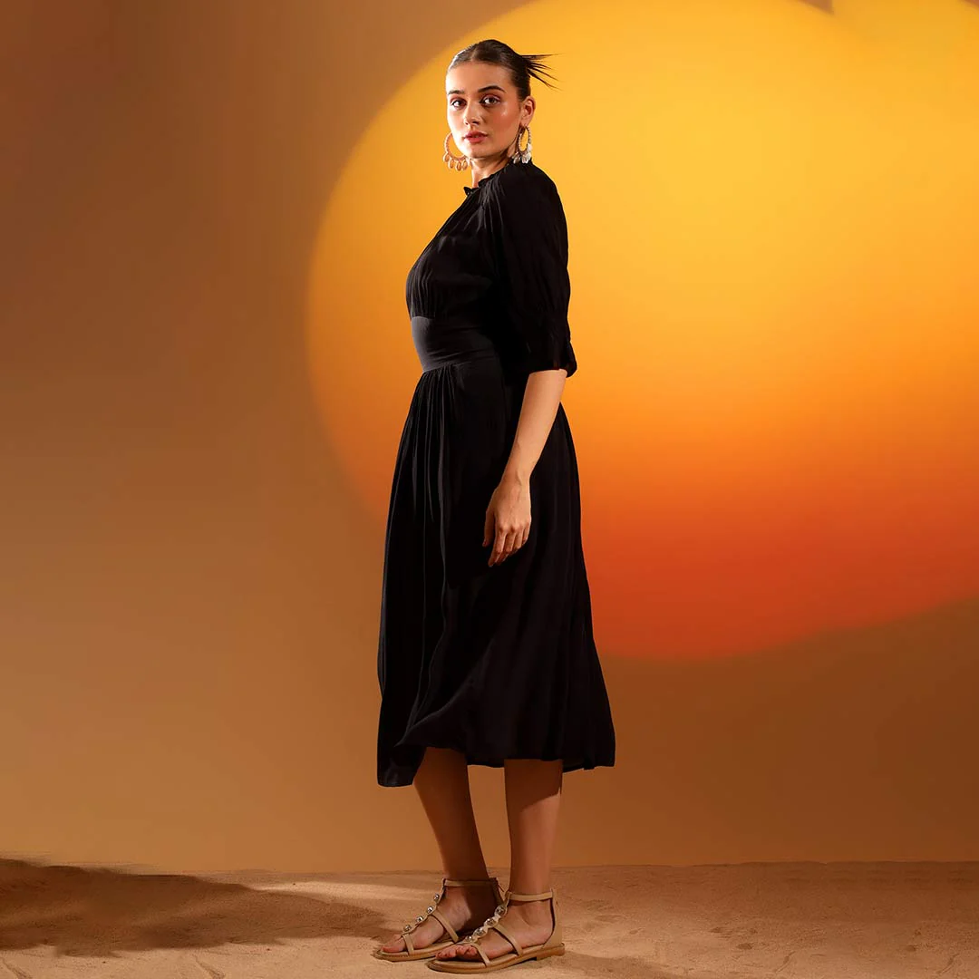 Saint Womens Coal Solid Viscose Sunfeel Midi Dress - Image 2