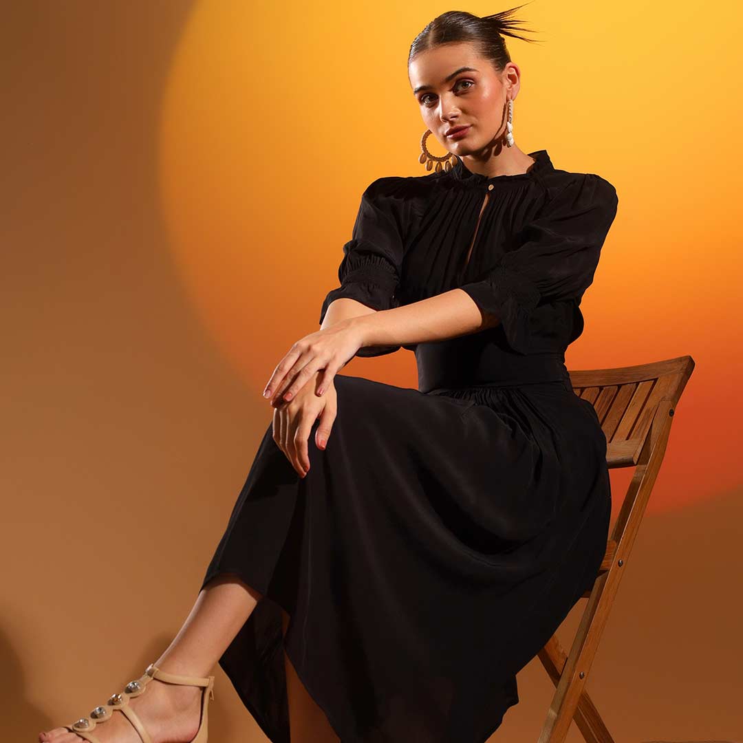 Saint Womens Coal Solid Viscose Sunfeel Midi Dress - Image 4