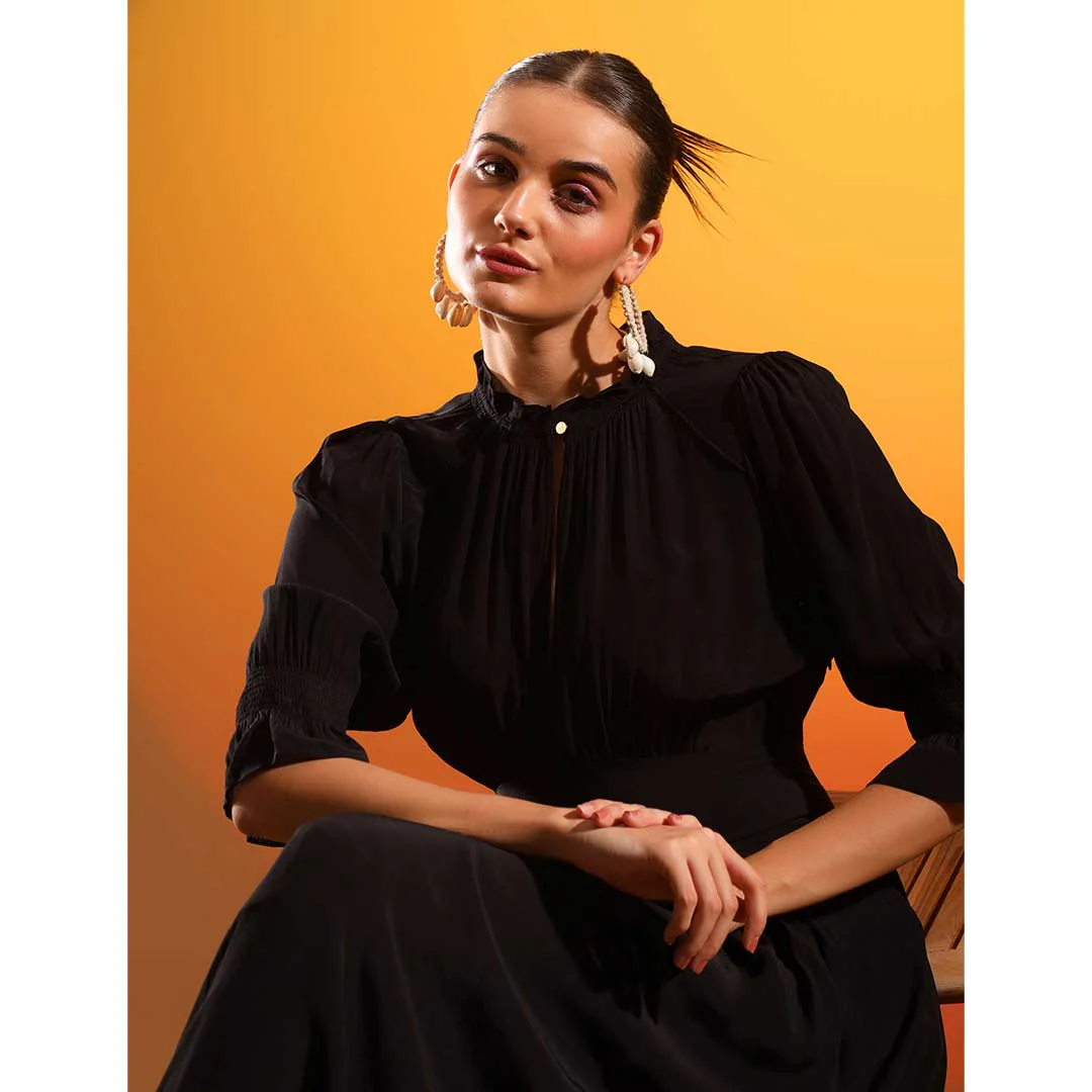 Saint Womens Coal Solid Viscose Sunfeel Midi Dress - Image 5