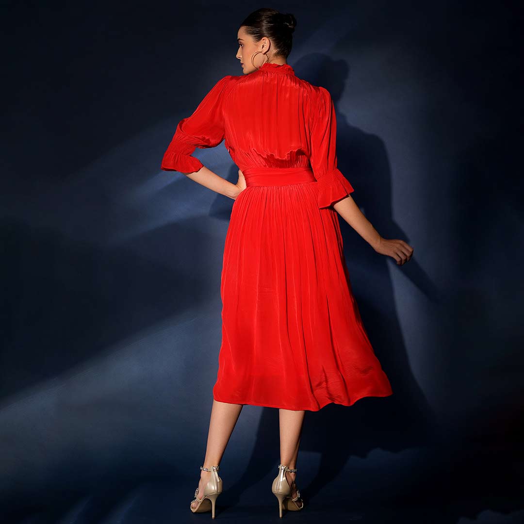 Saint Womens Crimson Solid Viscose Sunfeel Midi Dress - Image 3