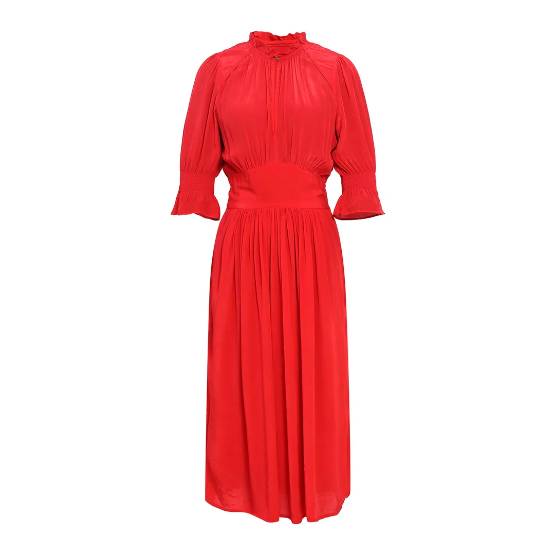 Saint Womens Crimson Solid Viscose Sunfeel Midi Dress - Image 6