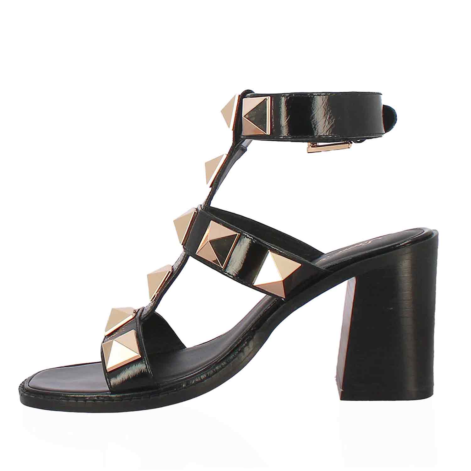 Saint Agnes Black Leather Metal Studded Block Heels - Image 4