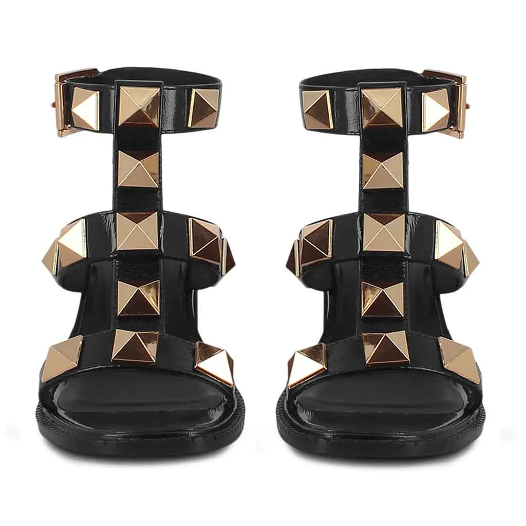 Saint Agnes Black Leather Metal Studded Block Heels - Image 5