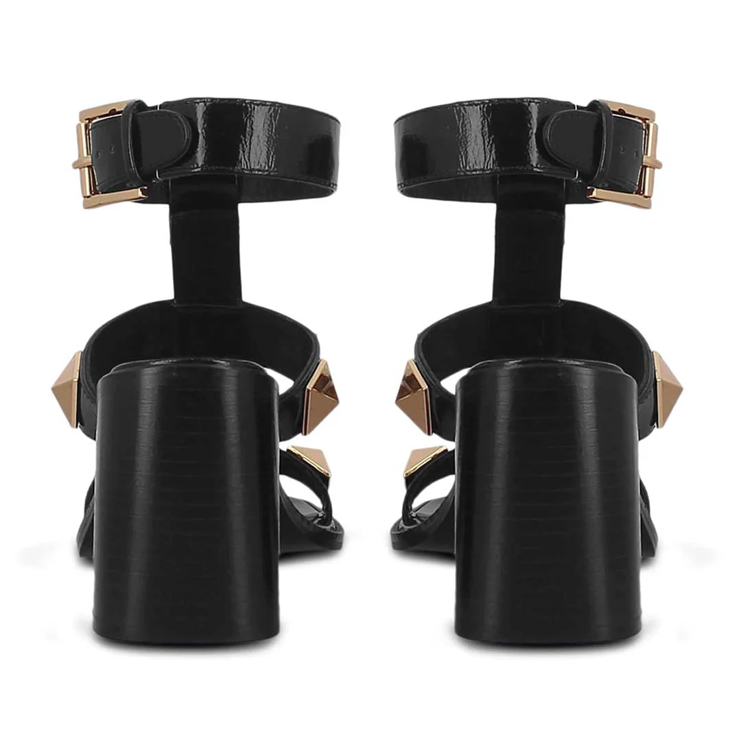 Saint Agnes Black Leather Metal Studded Block Heels - Image 6