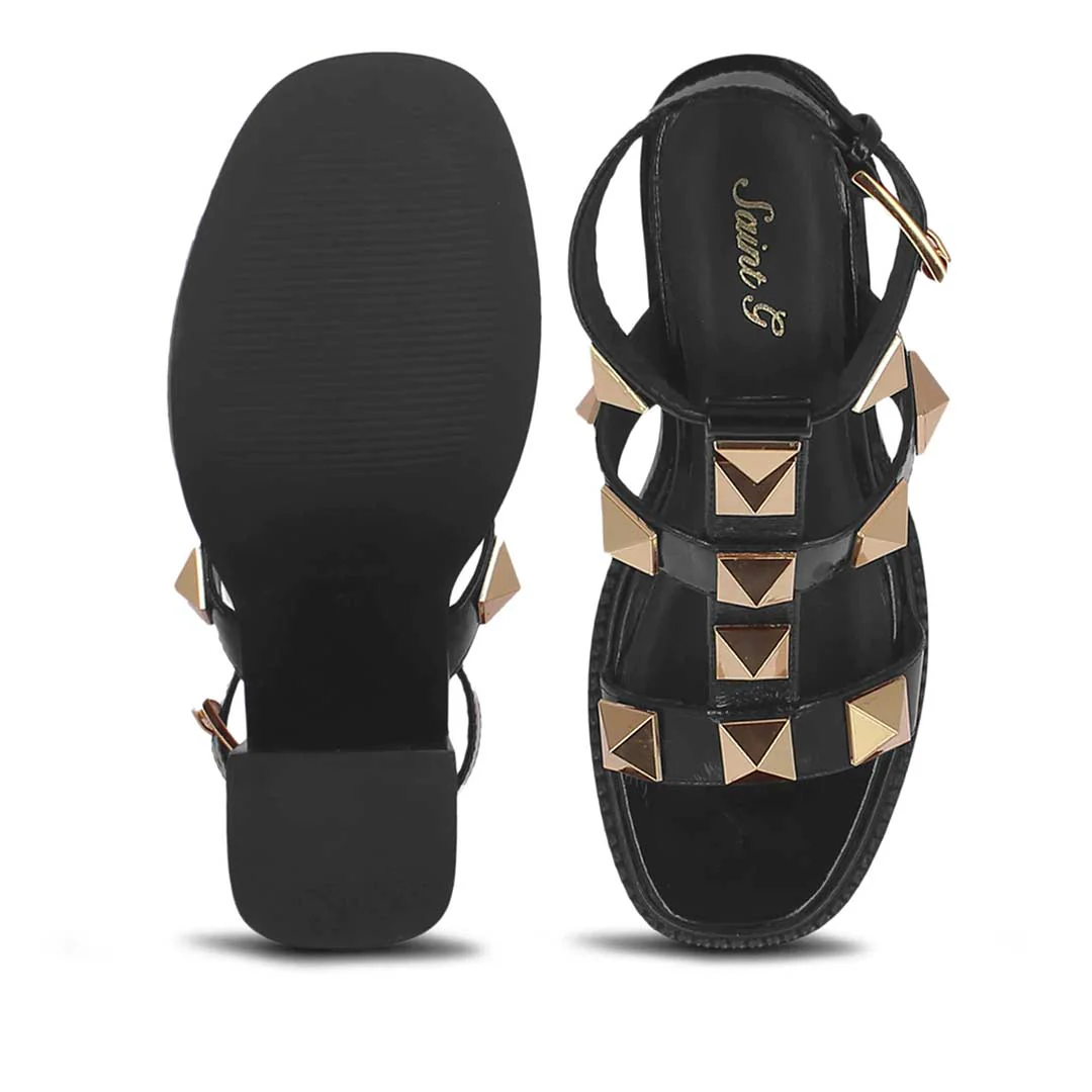Saint Agnes Black Leather Metal Studded Block Heels - Image 7