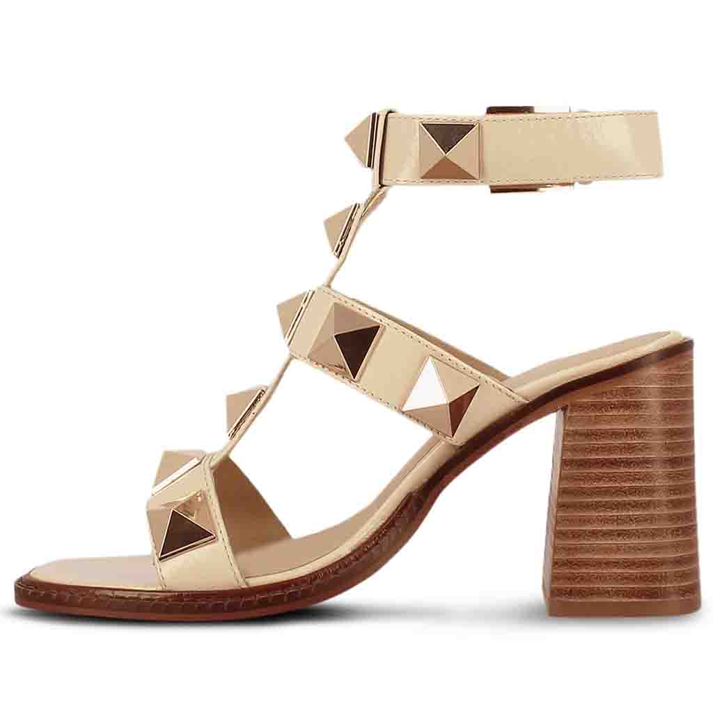 Saint Agnes Off White Leather Metal Studded Block Heels - Image 4
