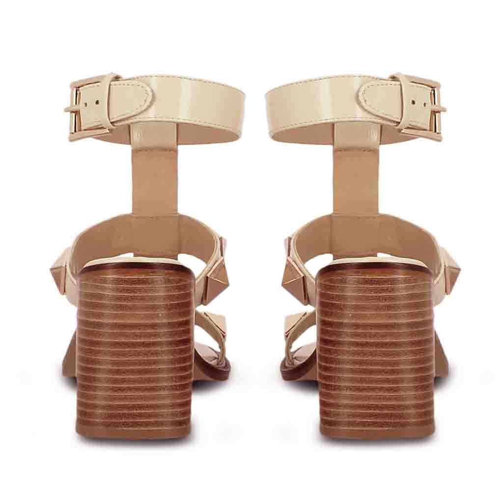 Saint Agnes Off White Leather Metal Studded Block Heels - Image 6