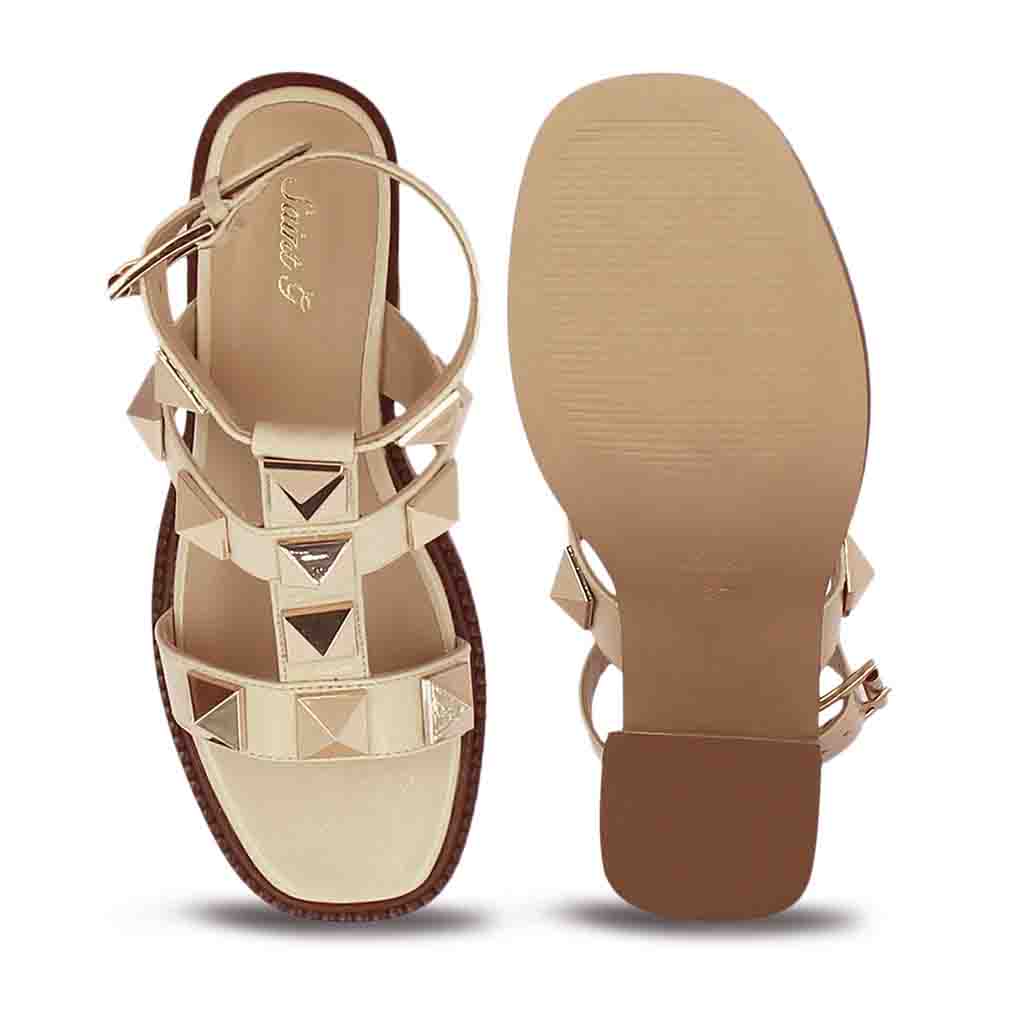 Saint Agnes Off White Leather Metal Studded Block Heels - Image 7