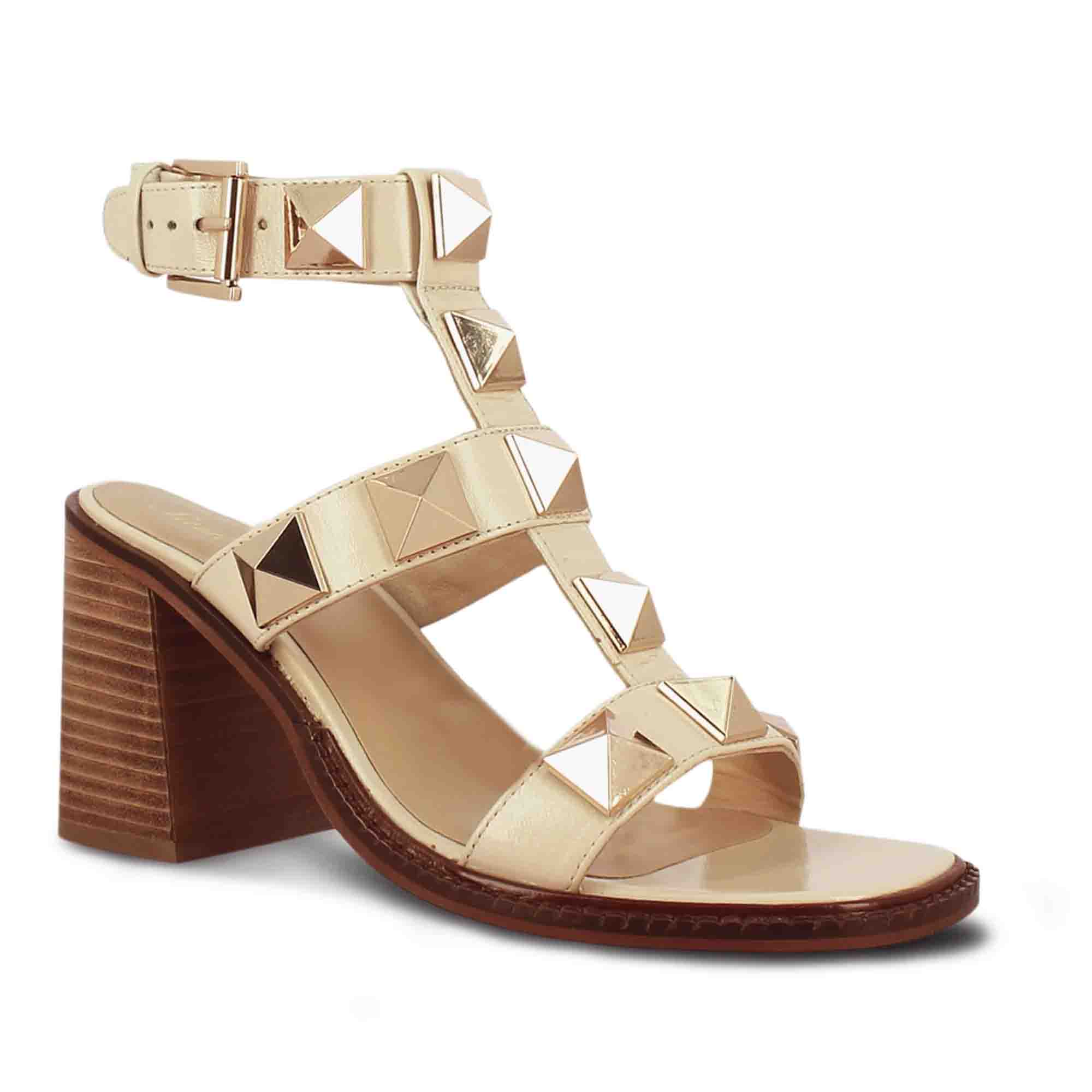 Saint Agnes Off White Leather Metal Studded Block Heels - Image 8
