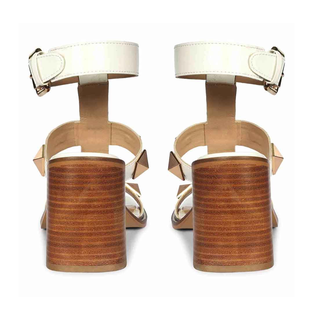 Saint Agnes White Patent Leather Metal Studded Block Heels - Image 3