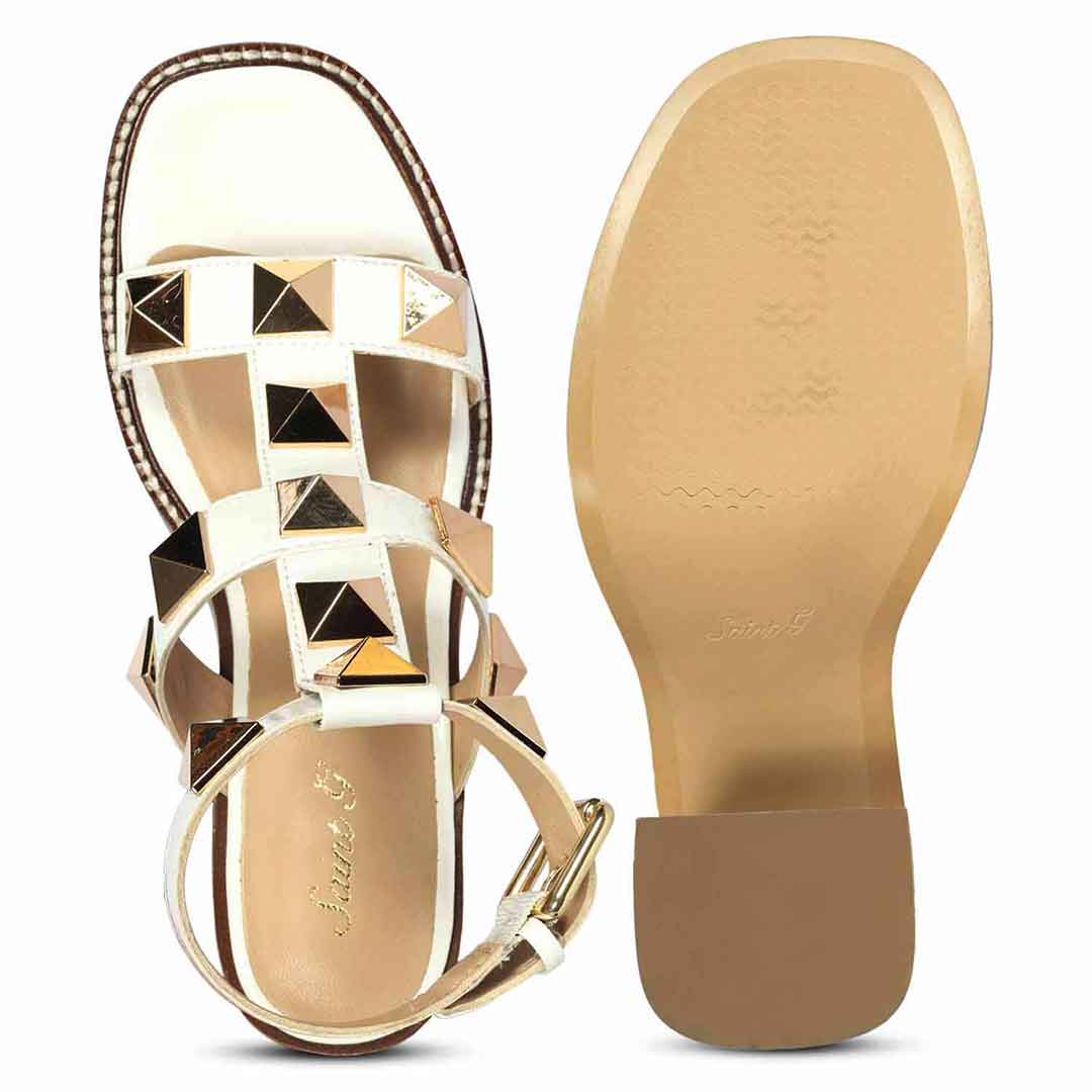 Saint Agnes White Patent Leather Metal Studded Block Heels - Image 5