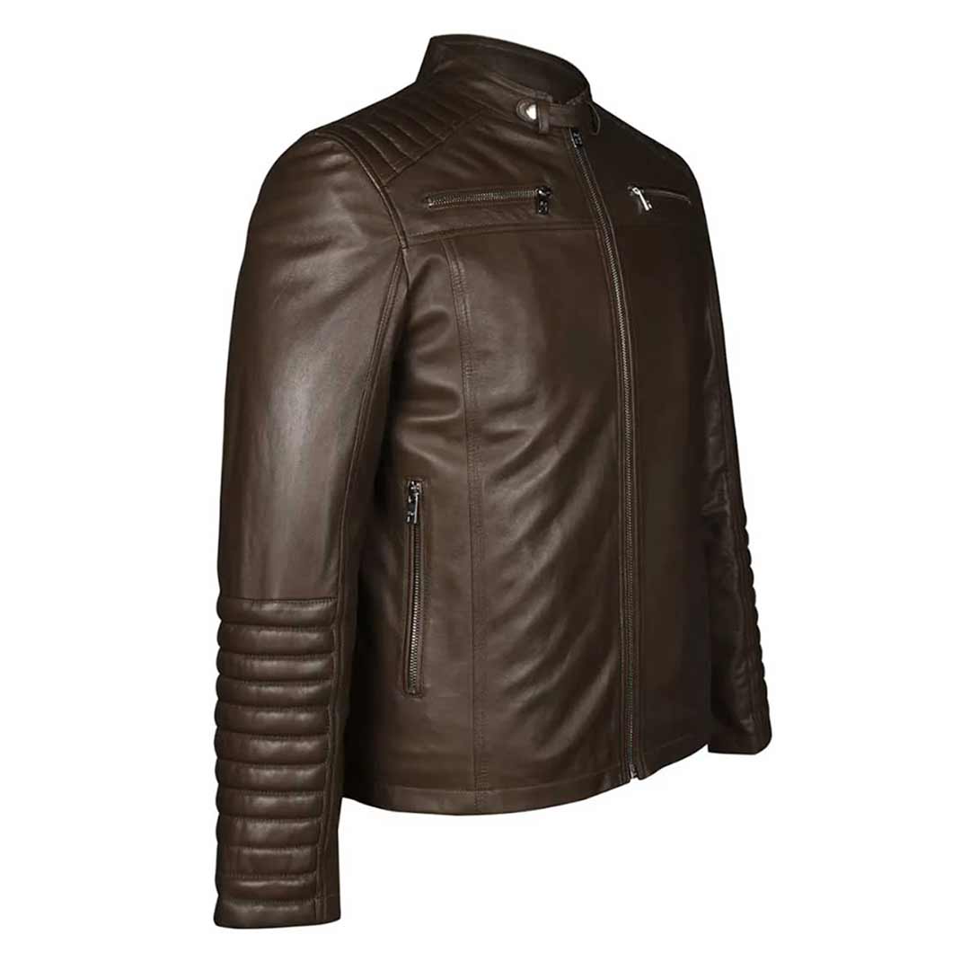 Saint Agostino Brown Leather Men's Cafe Racer Jackets - Image 3