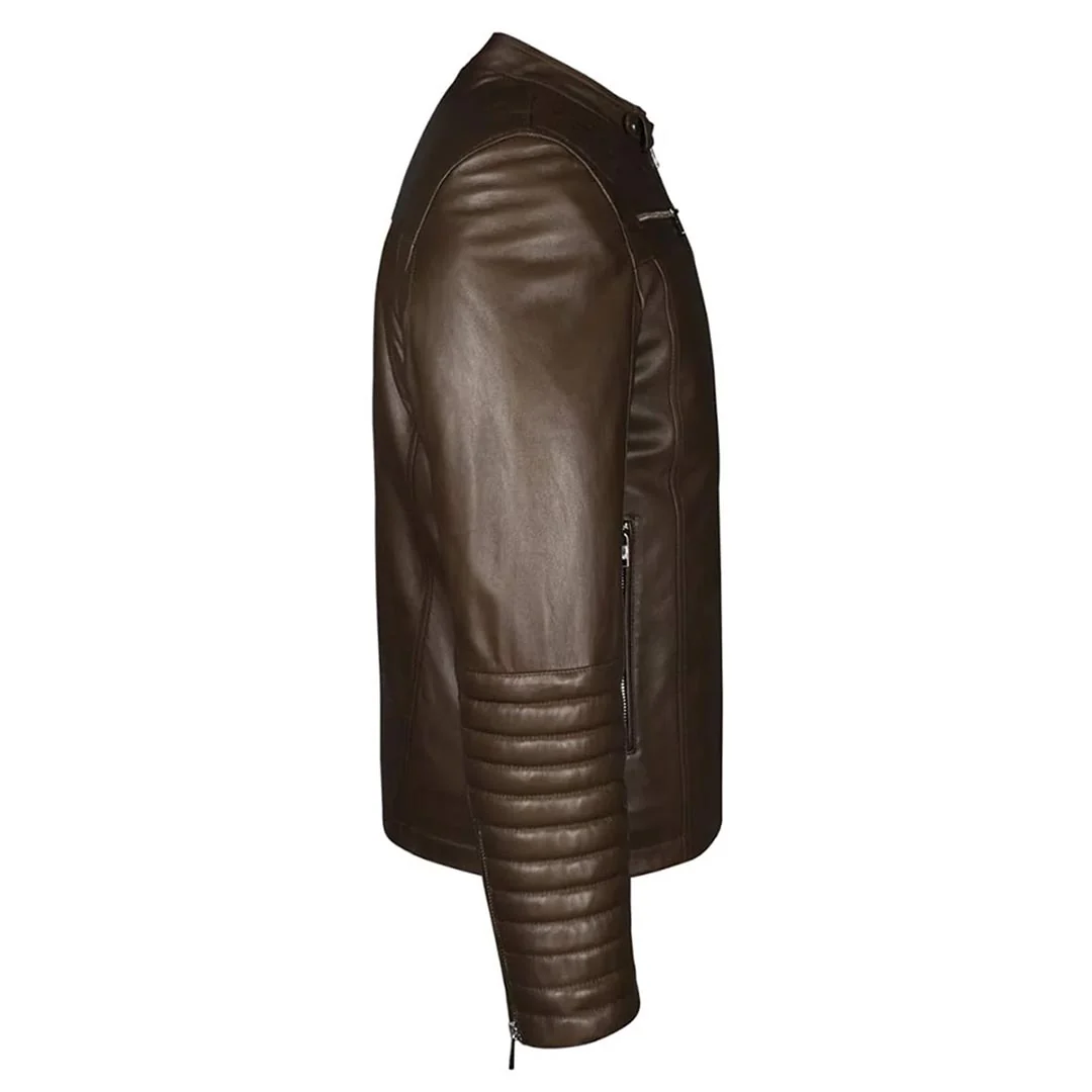 Saint Agostino Brown Leather Men's Cafe Racer Jackets - Image 4