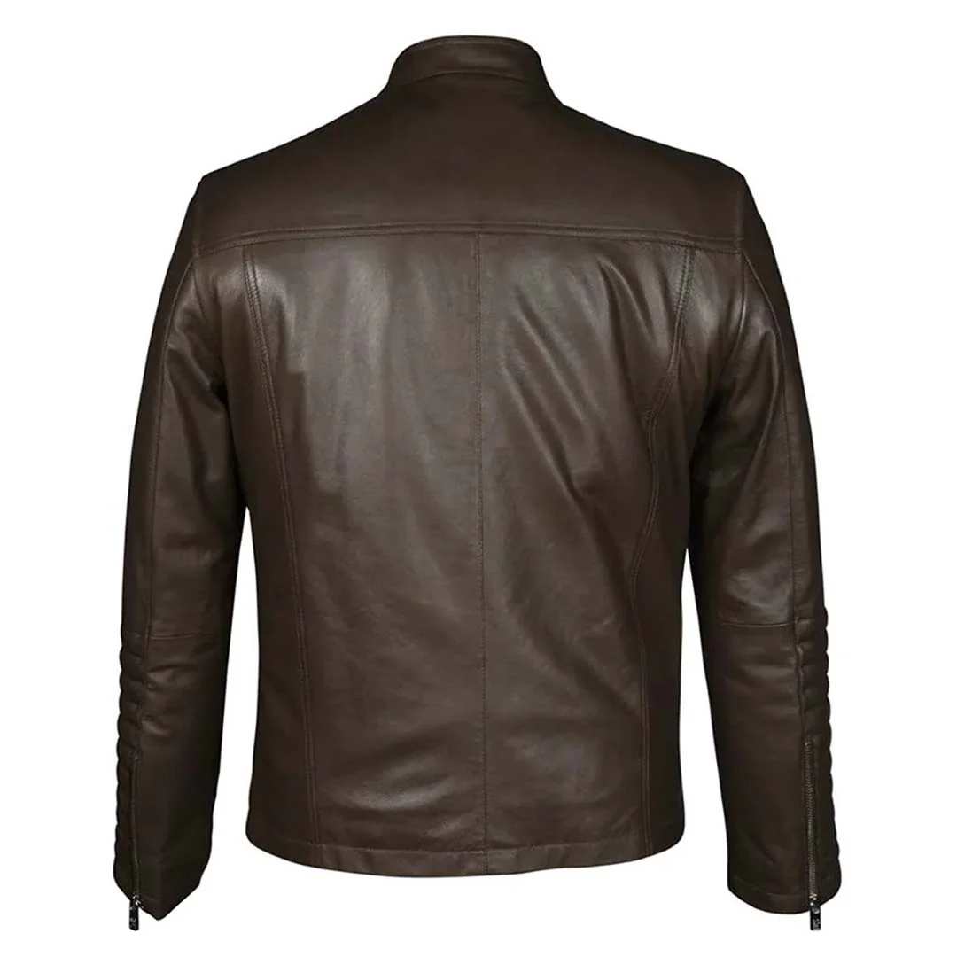 Saint Agostino Brown Leather Men's Cafe Racer Jackets - Image 5