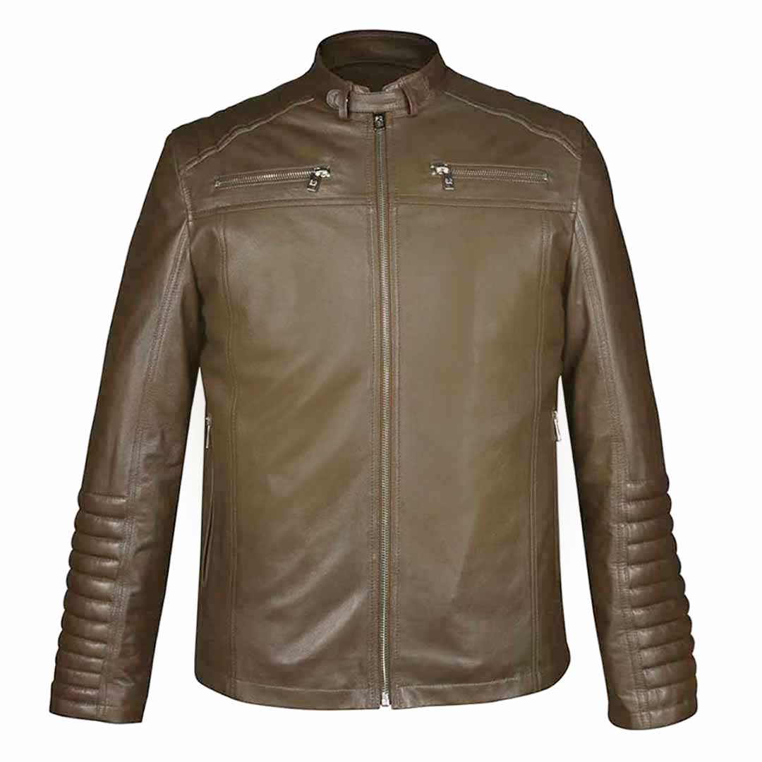 Saint Agostino Olive Brown Leather Men's Cafe Racer Jackets
