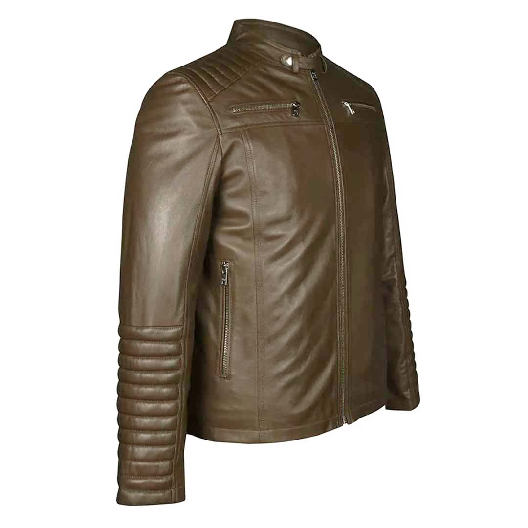 Saint Agostino Olive Brown Leather Men's Cafe Racer Jackets - Image 2