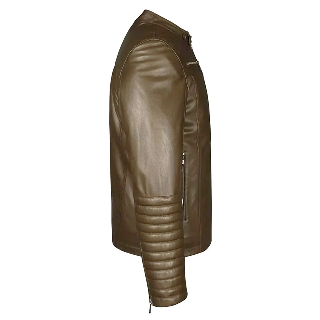 Saint Agostino Olive Brown Leather Men's Cafe Racer Jackets - Image 3