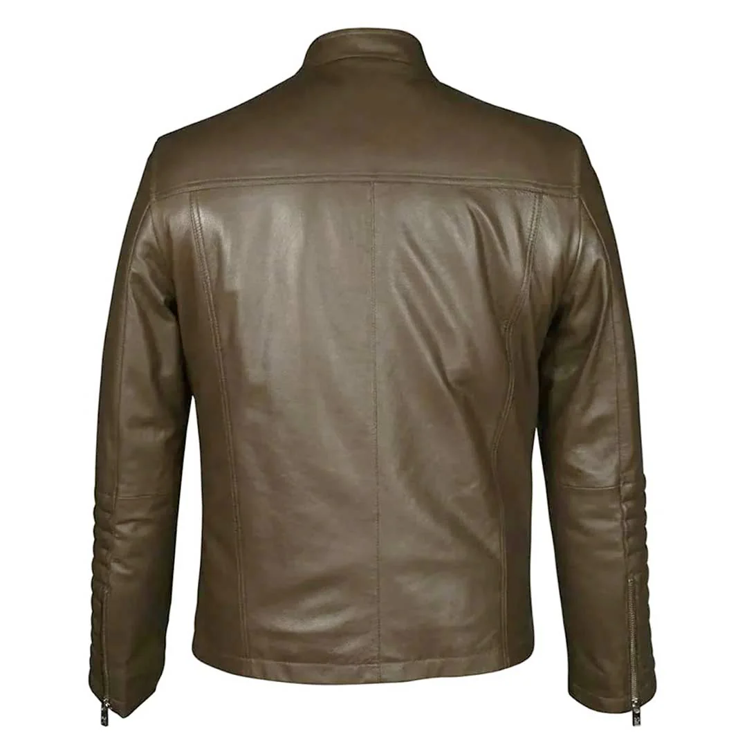 Saint Agostino Olive Brown Leather Men's Cafe Racer Jackets - Image 4